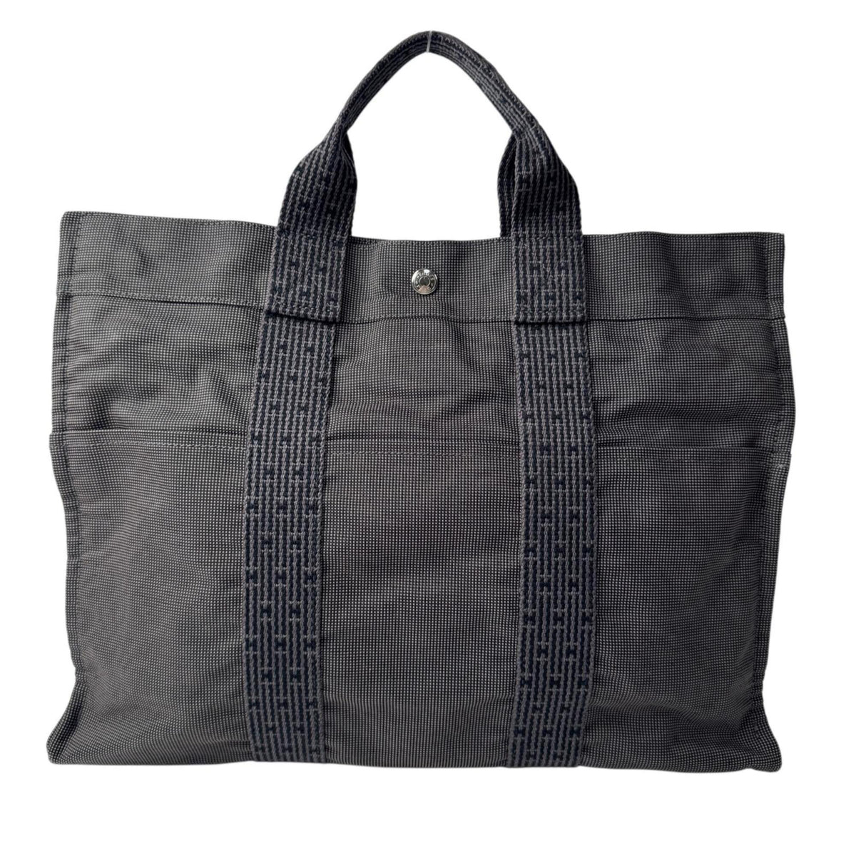 Hermes Dark Gray Gray Nylon Canvas Tote Bag (Pre-Owned)