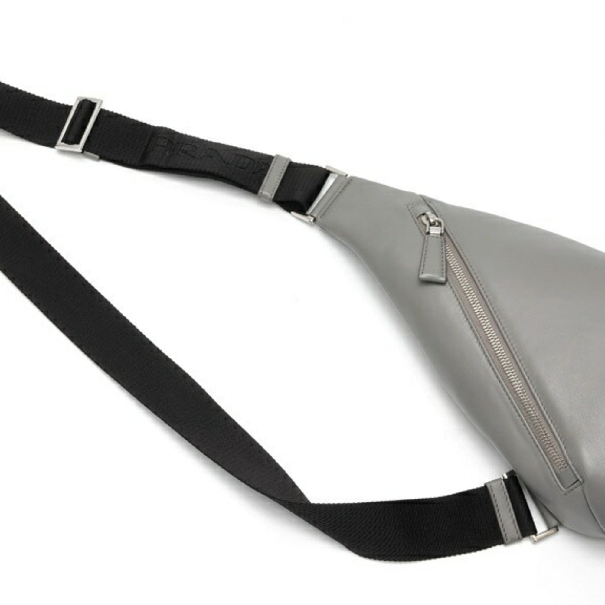 Prada Gray Leather Shoulder Bag Sling Bag (Pre-Owned)