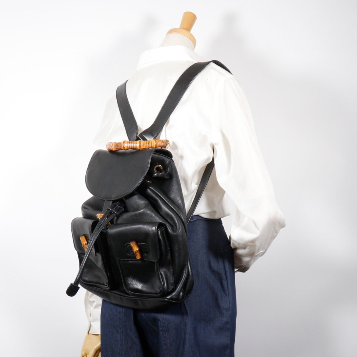 Gucci Bamboo Black Leather Backpack (Pre-Owned)