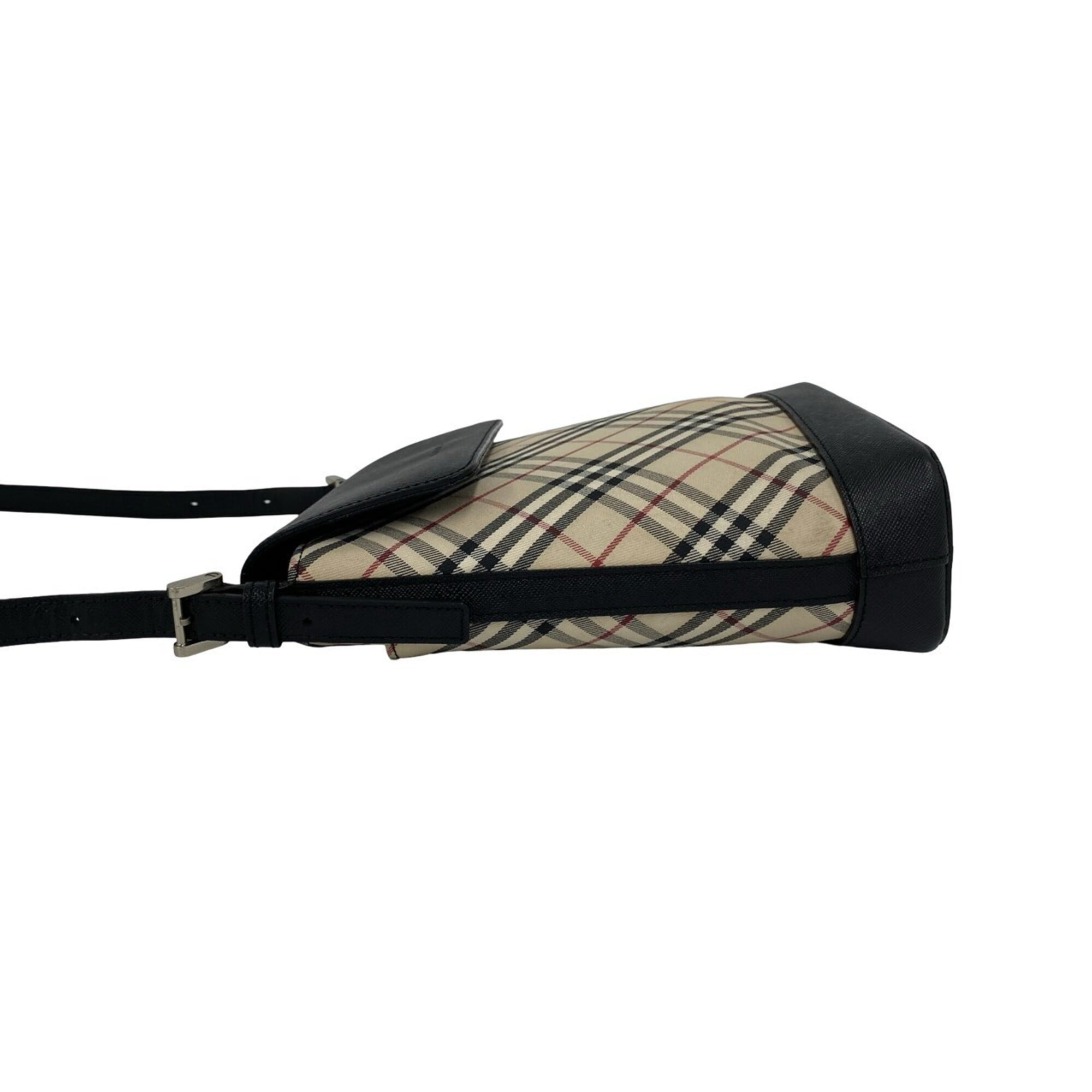 Burberry Beige Black Canvas Leather Pochette Shoulder Bag (Pre-Owned)
