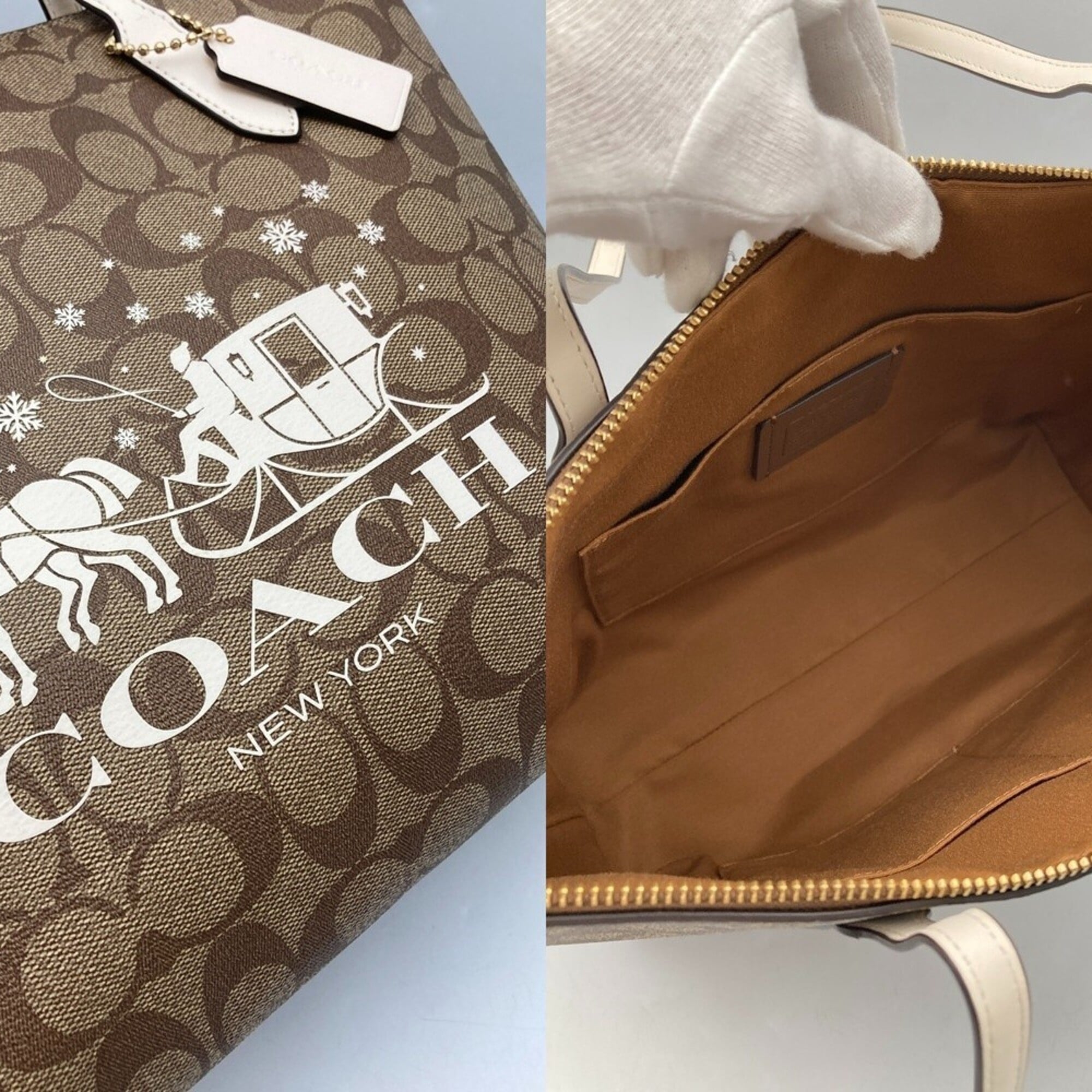 Coach Beige Off-White Signature Line Tote Bag (Pre-Owned)