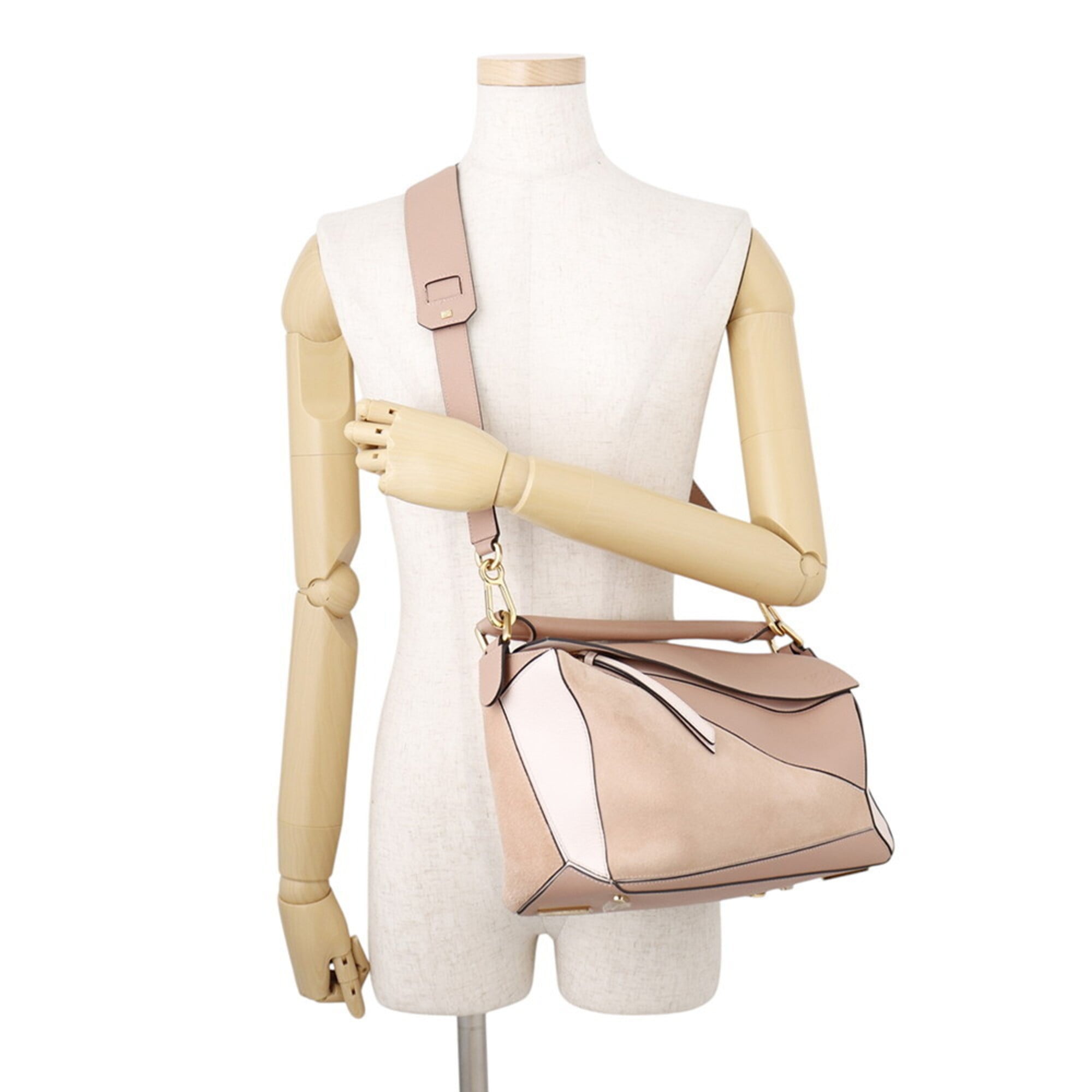 Loewe Pink Pink Beige Suede Leather Handbag Shoulder Bag (Pre-Owned)