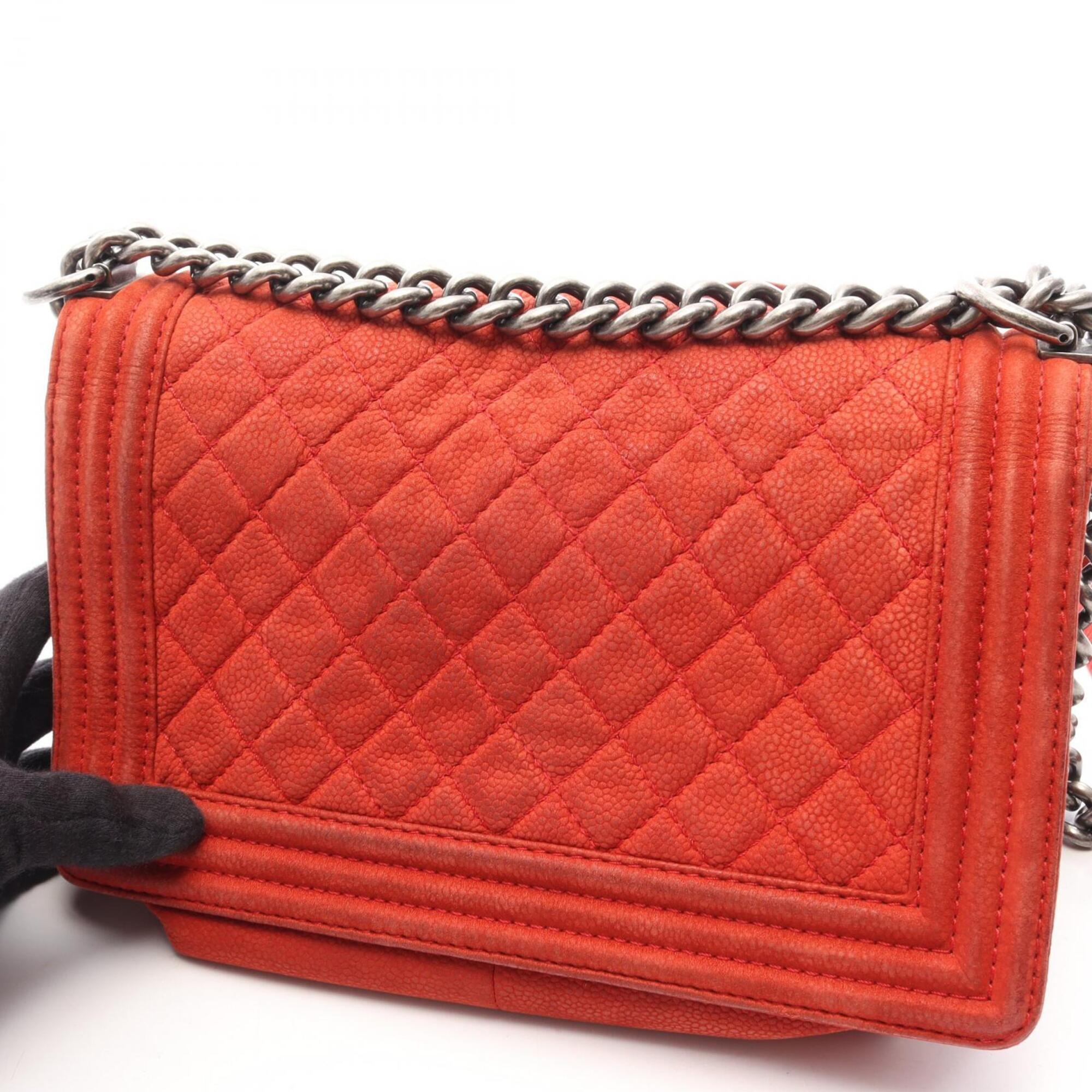 Chanel Red Color Grained Calfskin Handbag Shoulder Bag (Pre-Owned)