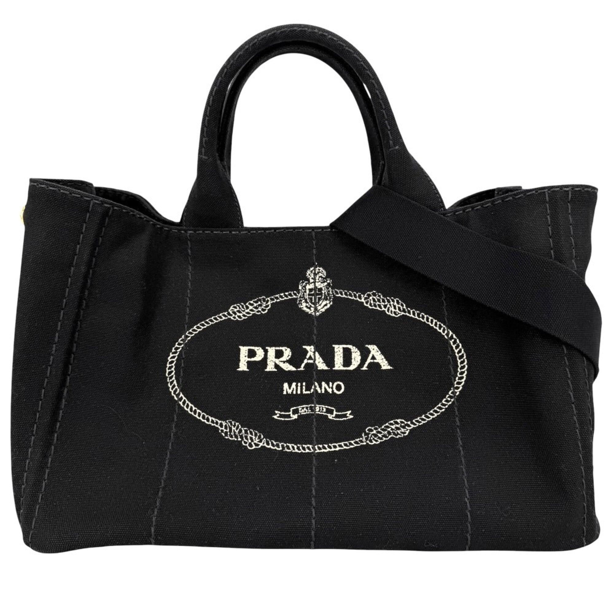 Prada Black Canvas Handbag Shoulder Bag Tote Bag (Pre-Owned)