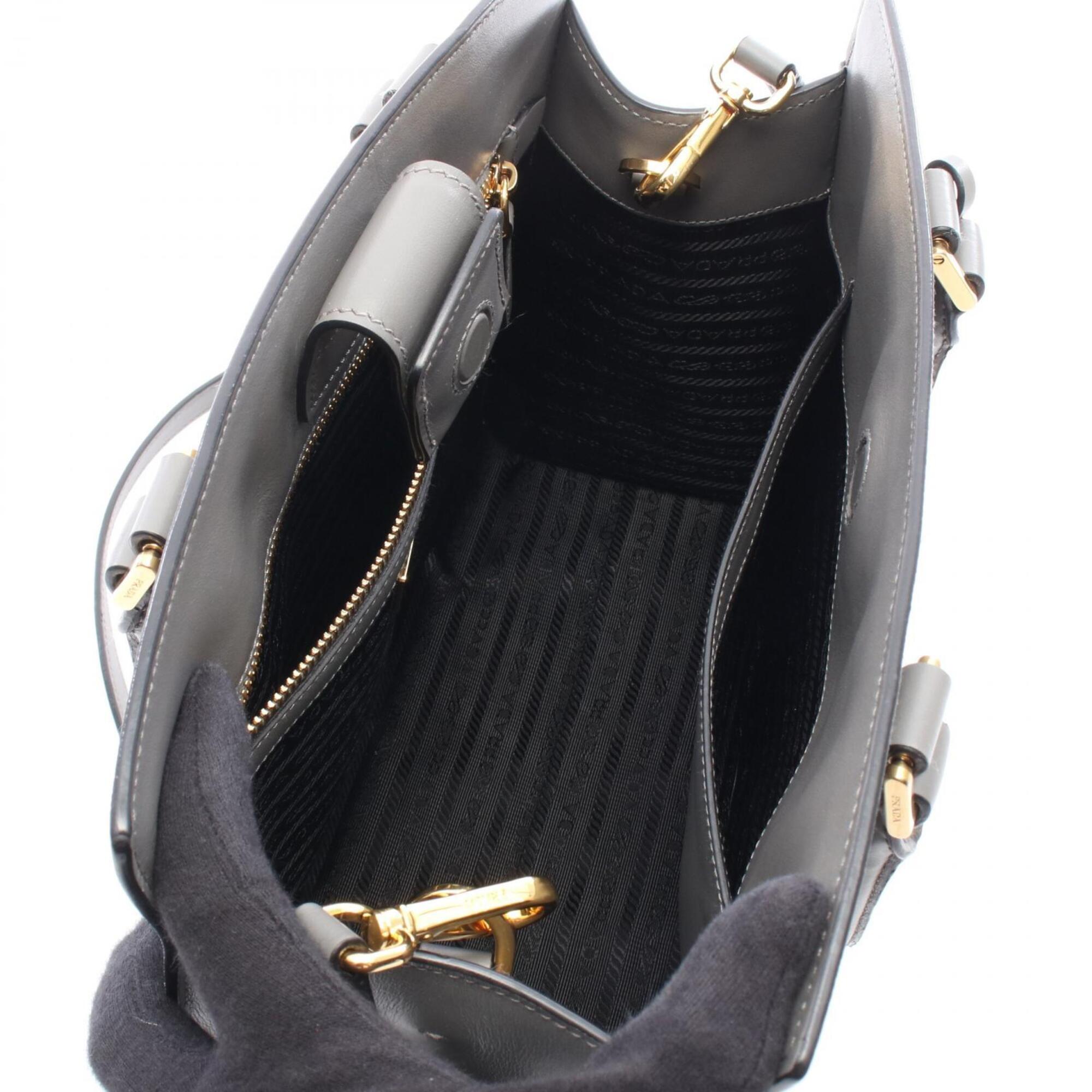 Prada Gray Leather Handbag Tote Bag (Pre-Owned)