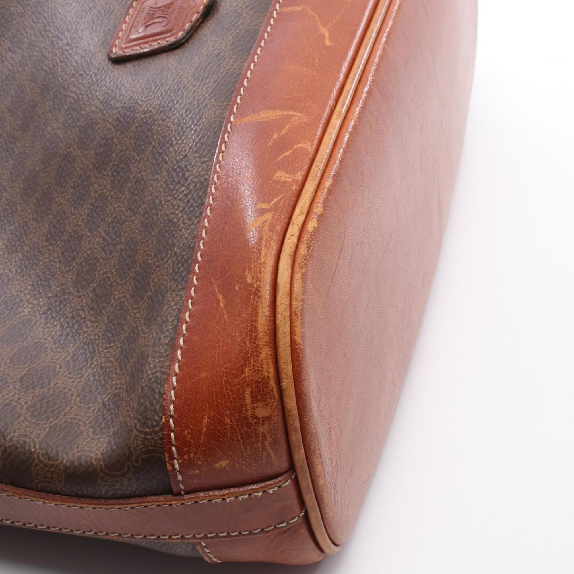 Celine Brown Coated Canvas Leather Handbag Shoulder Bag (Pre-Owned)