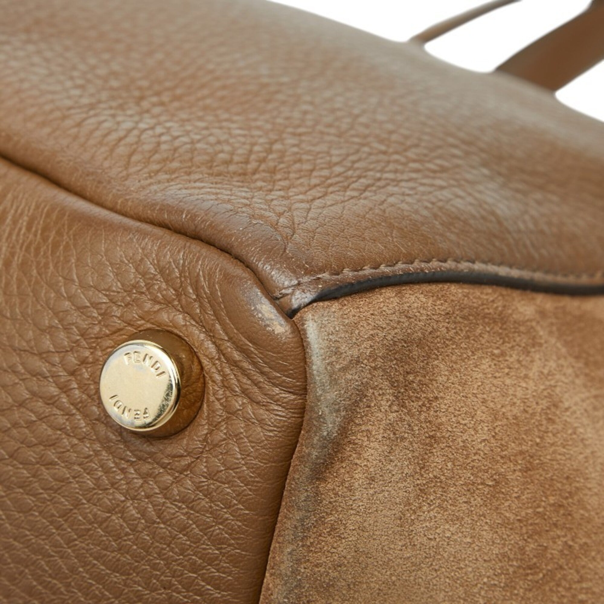 Fendi Brown Leather Suede Boston Bag Shoulder Bag Tote Bag (Pre-Owned)