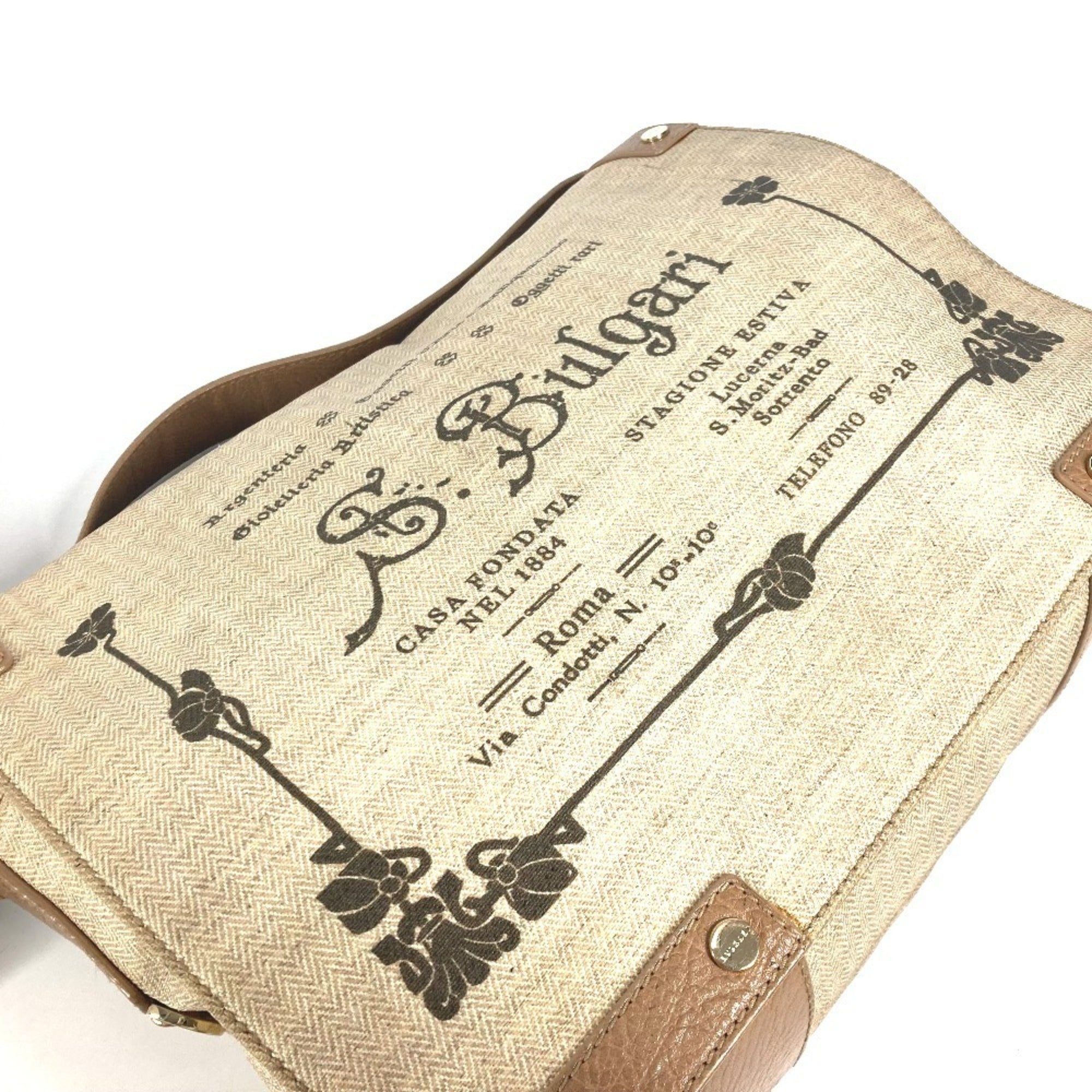 Bvlgari Beige Leather Coated Canvas Shoulder Bag (Pre-Owned)