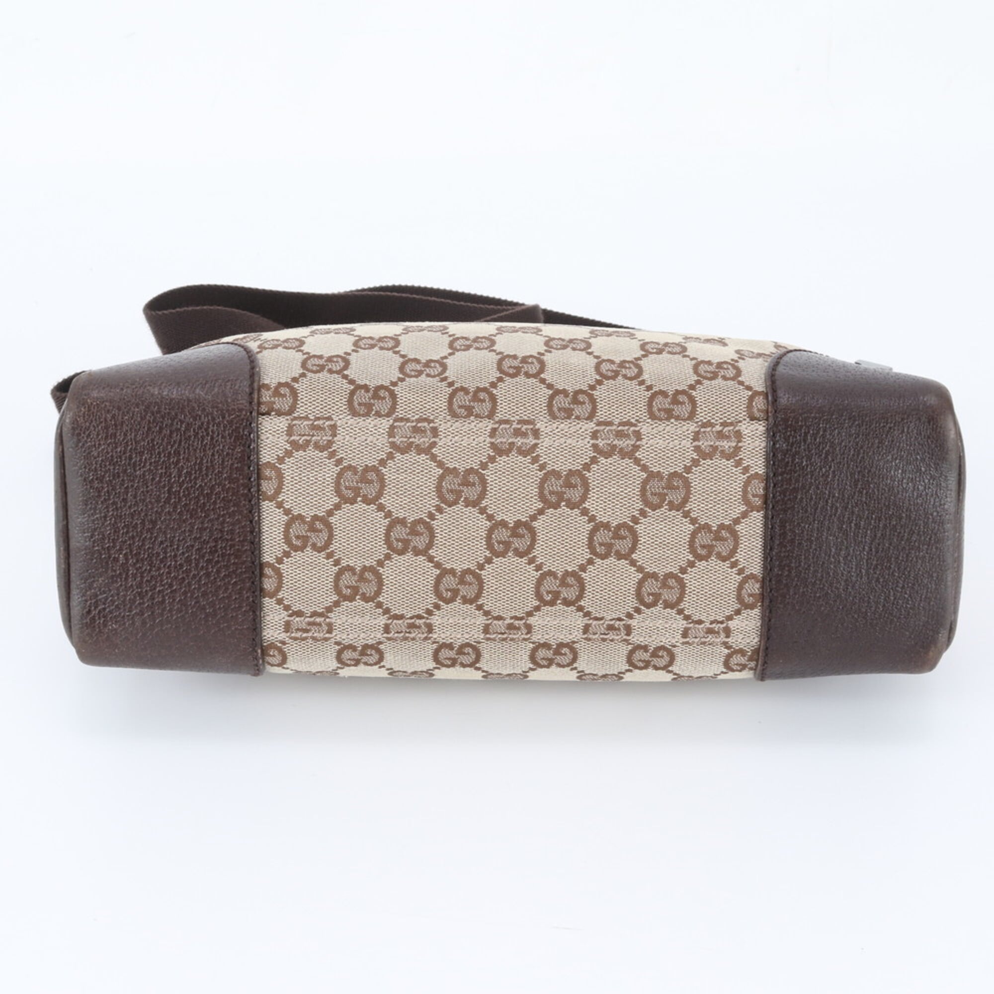 Gucci Beige Brown Leather Canvas Messenger Bag Shoulder Bag (Pre-Owned)