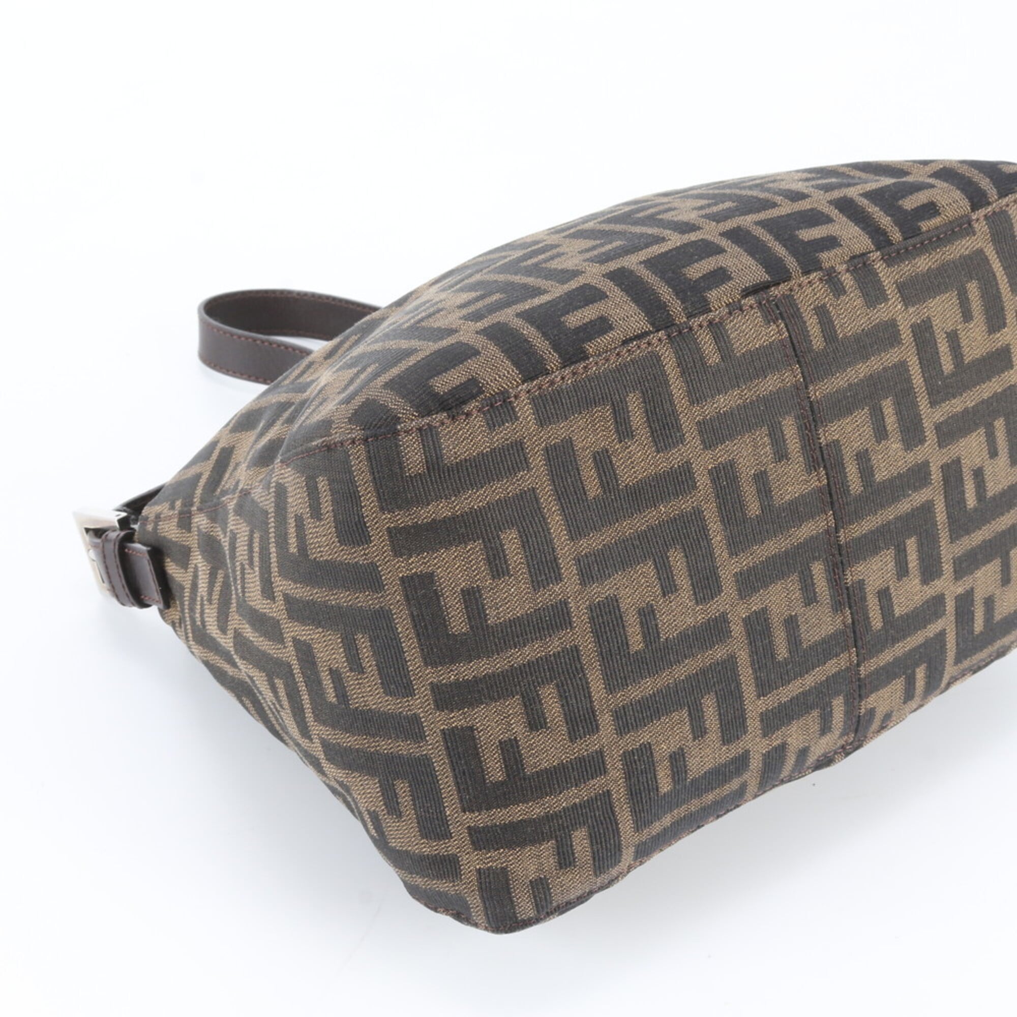 Fendi Brown Leather Canvas Handbag Shoulder Bag (Pre-Owned)