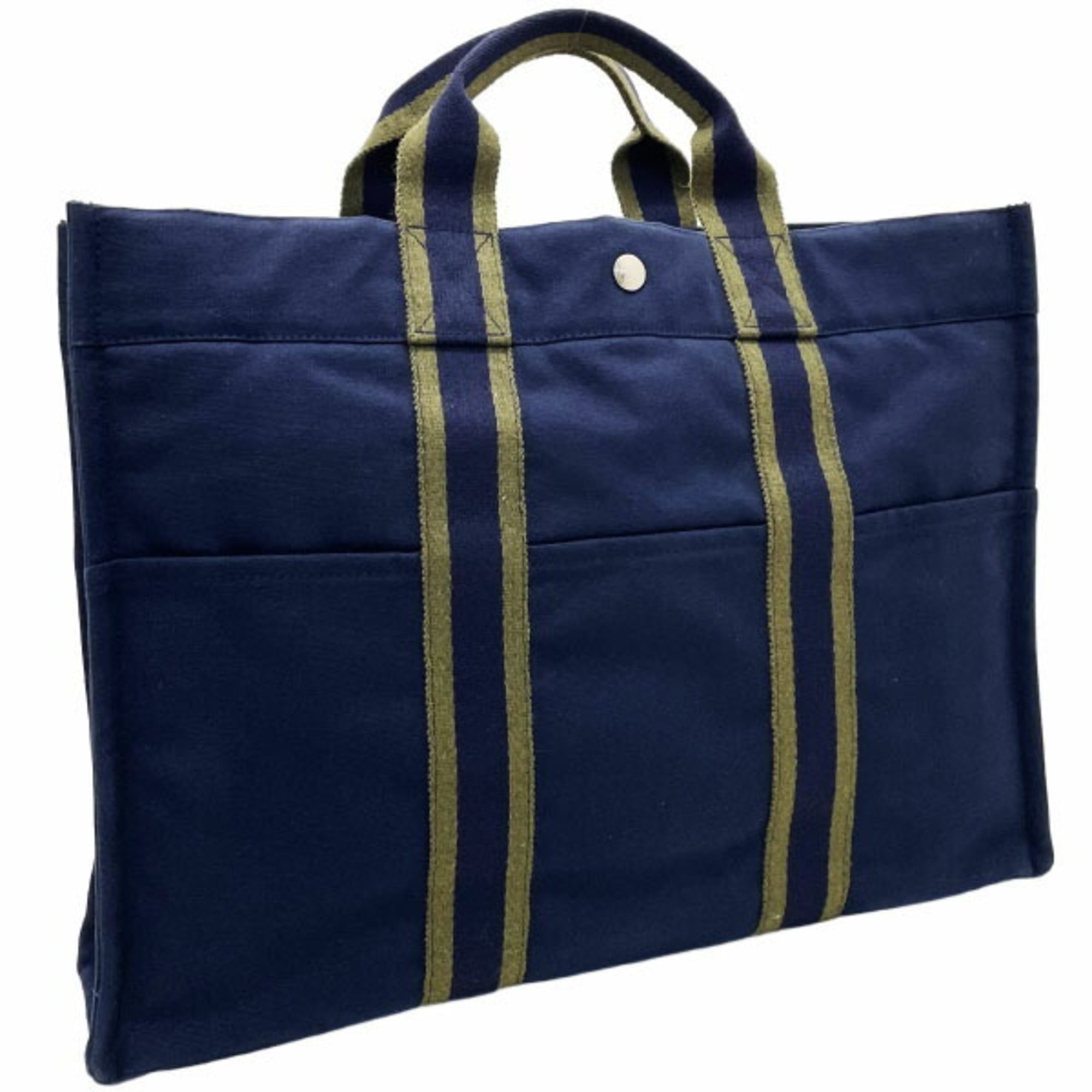 Hermes Fourre Tout Green Khaki Navy Canvas Handbag Tote Bag (Pre-Owned)