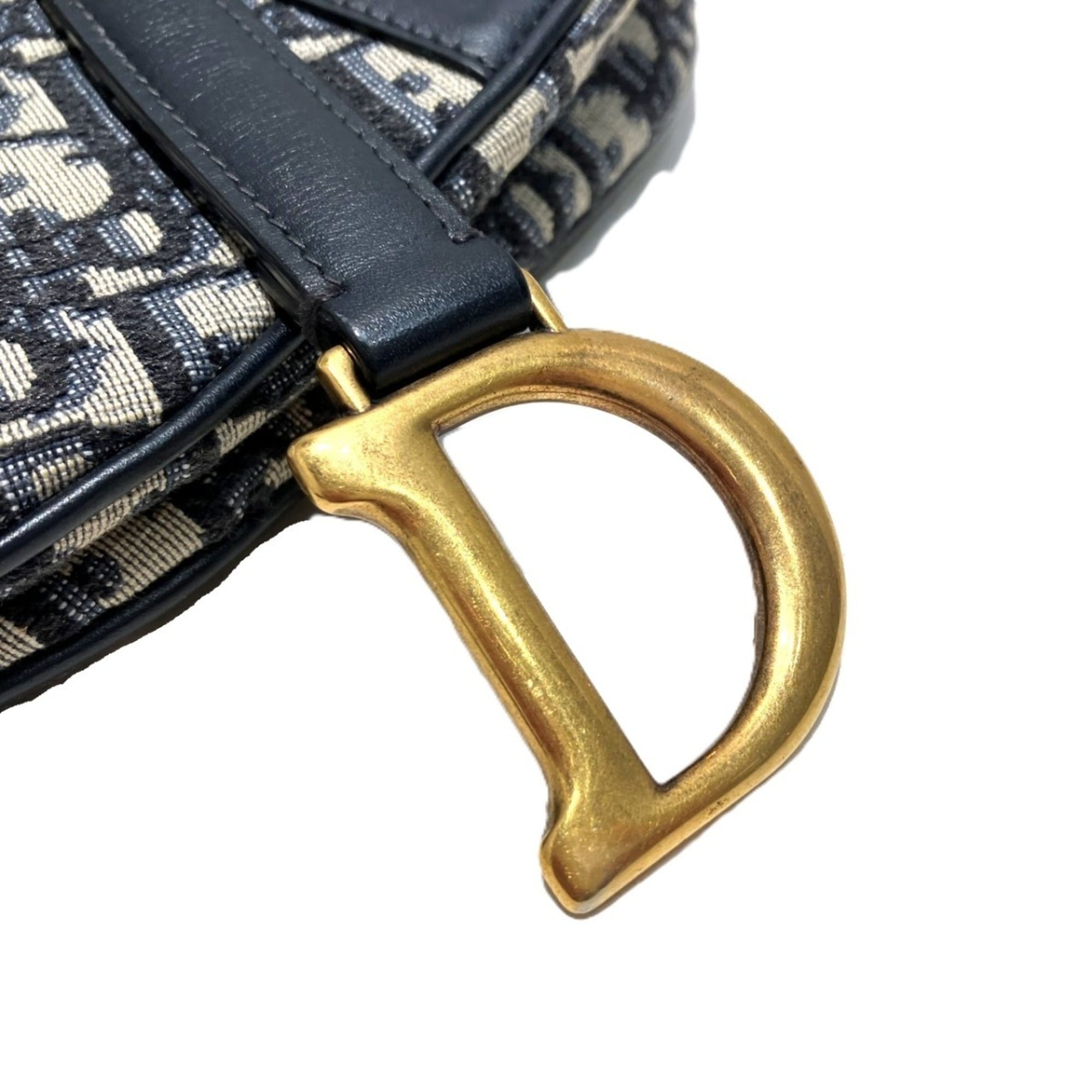 Christian Dior Navy Cotton Leather Handbag Saddle Bag (Pre-Owned)