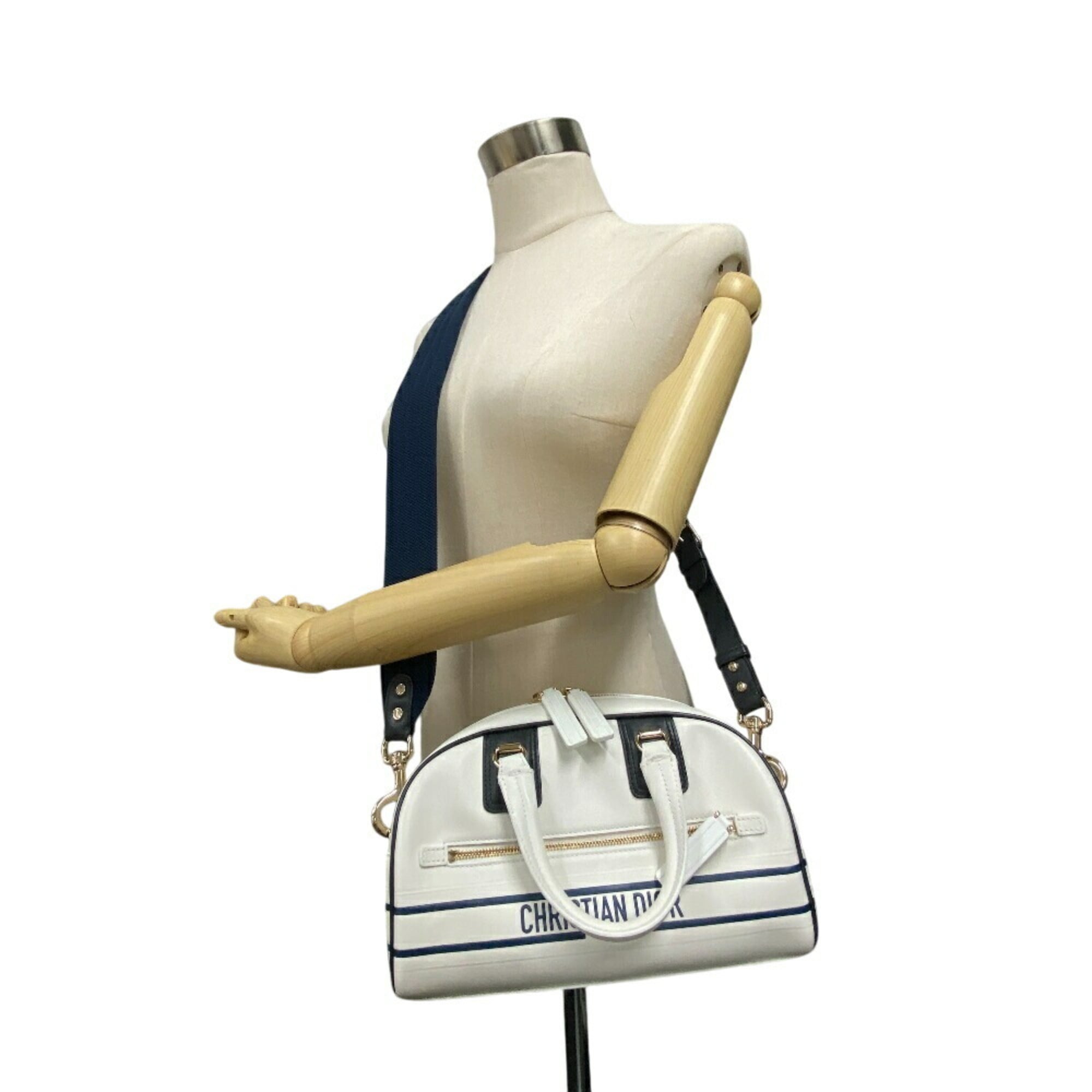 Christian Dior Navy White Leather Handbag (Pre-Owned)