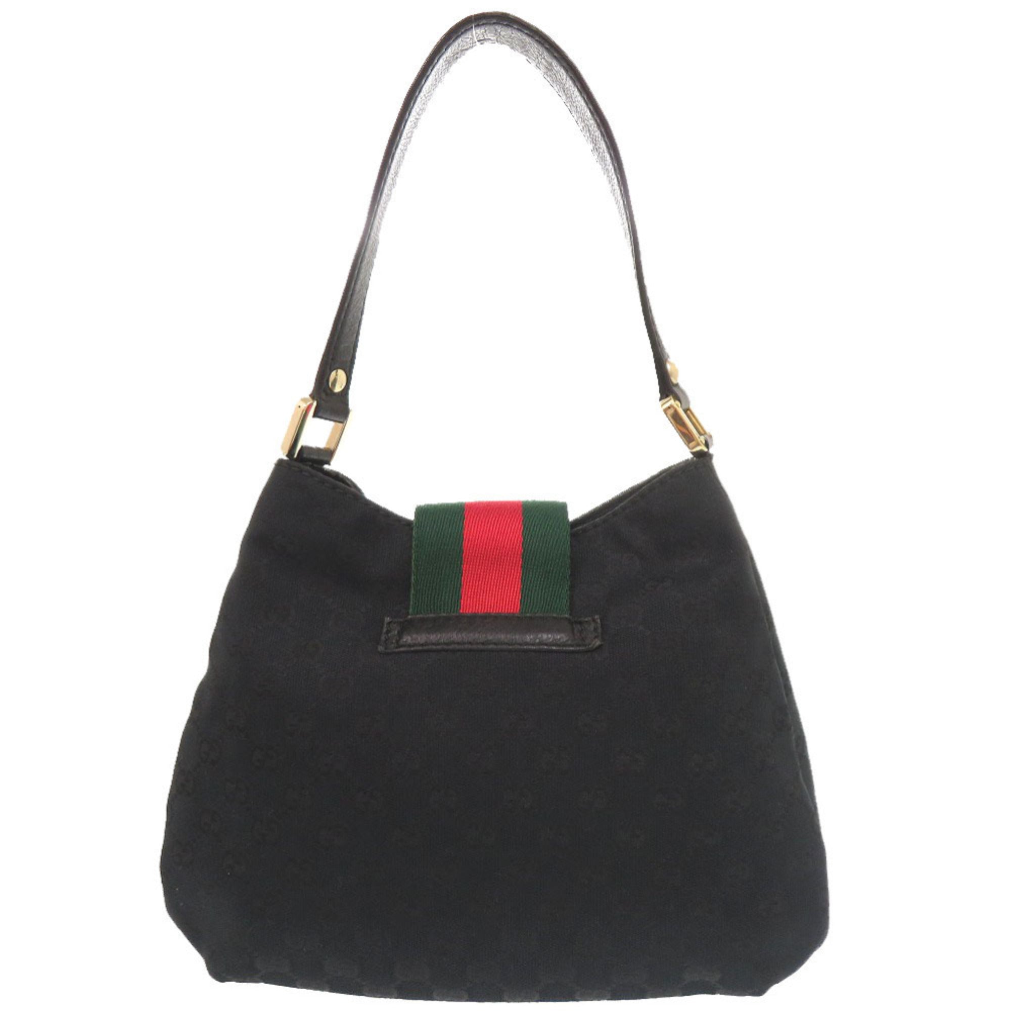 Gucci Black Gg Canvas Leather Shoulder Bag (Pre-Owned)