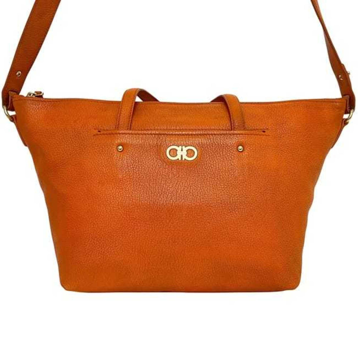 Salvatore Ferragamo Orange Leather Shoulder Bag Tote Bag (Pre-Owned)