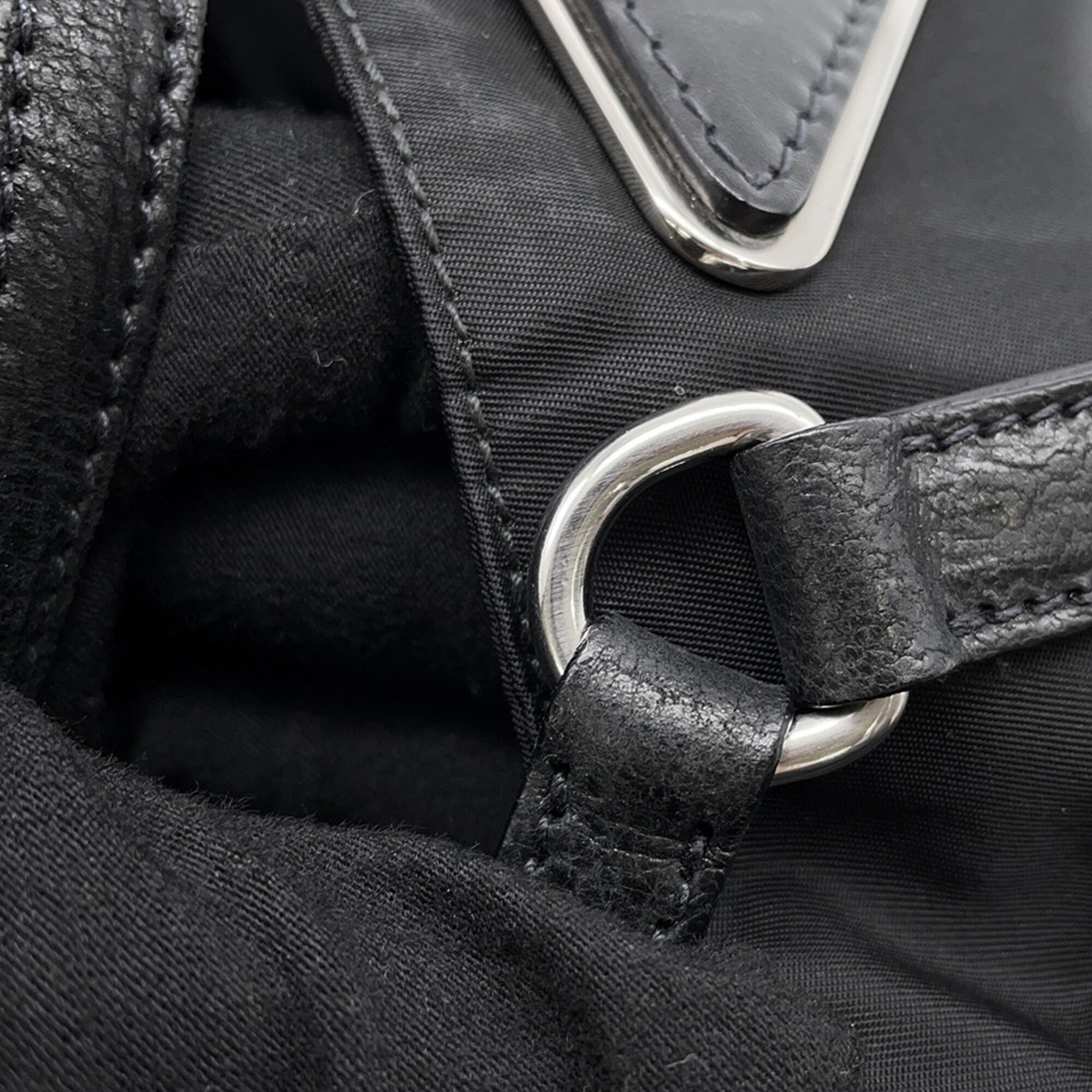 Prada Black Nylon Leather Handbag Tote Bag (Pre-Owned)