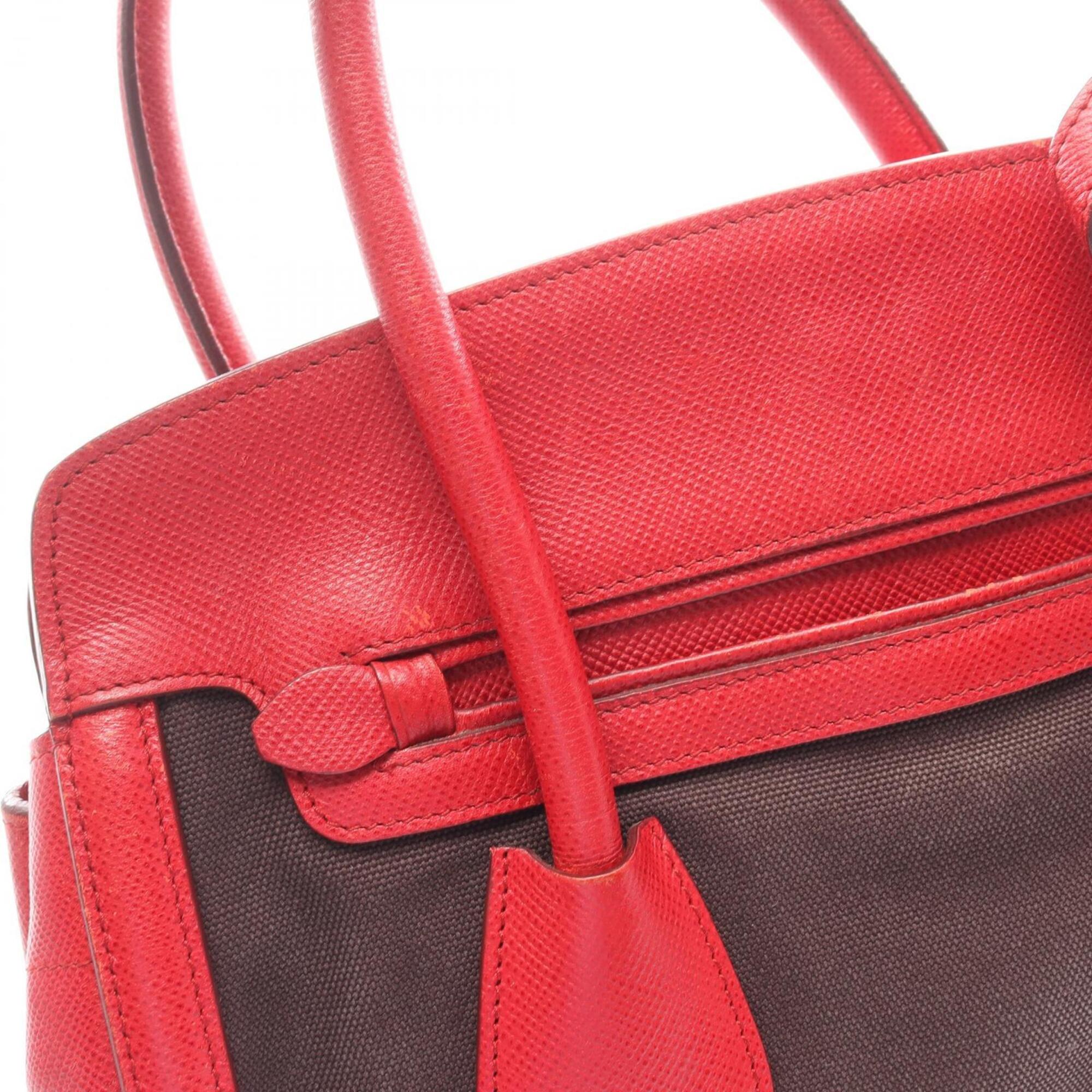 Prada Black Red Color Canvas Saffiano Handbag (Pre-Owned)