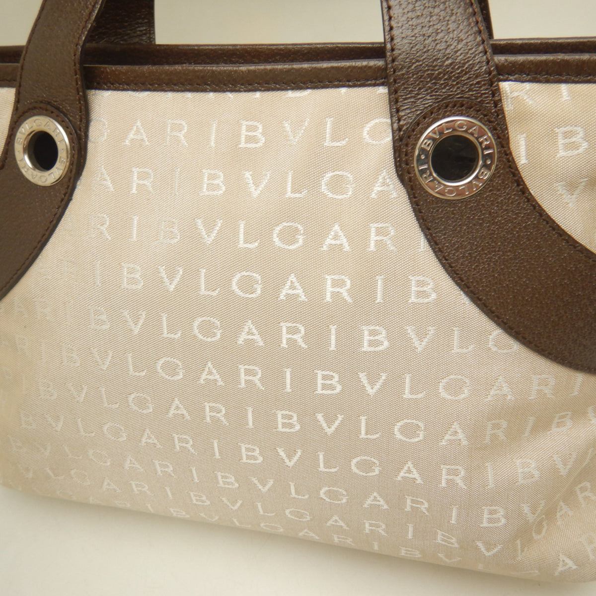 Bvlgari Beige Brown Canvas Leather Handbag (Pre-Owned)