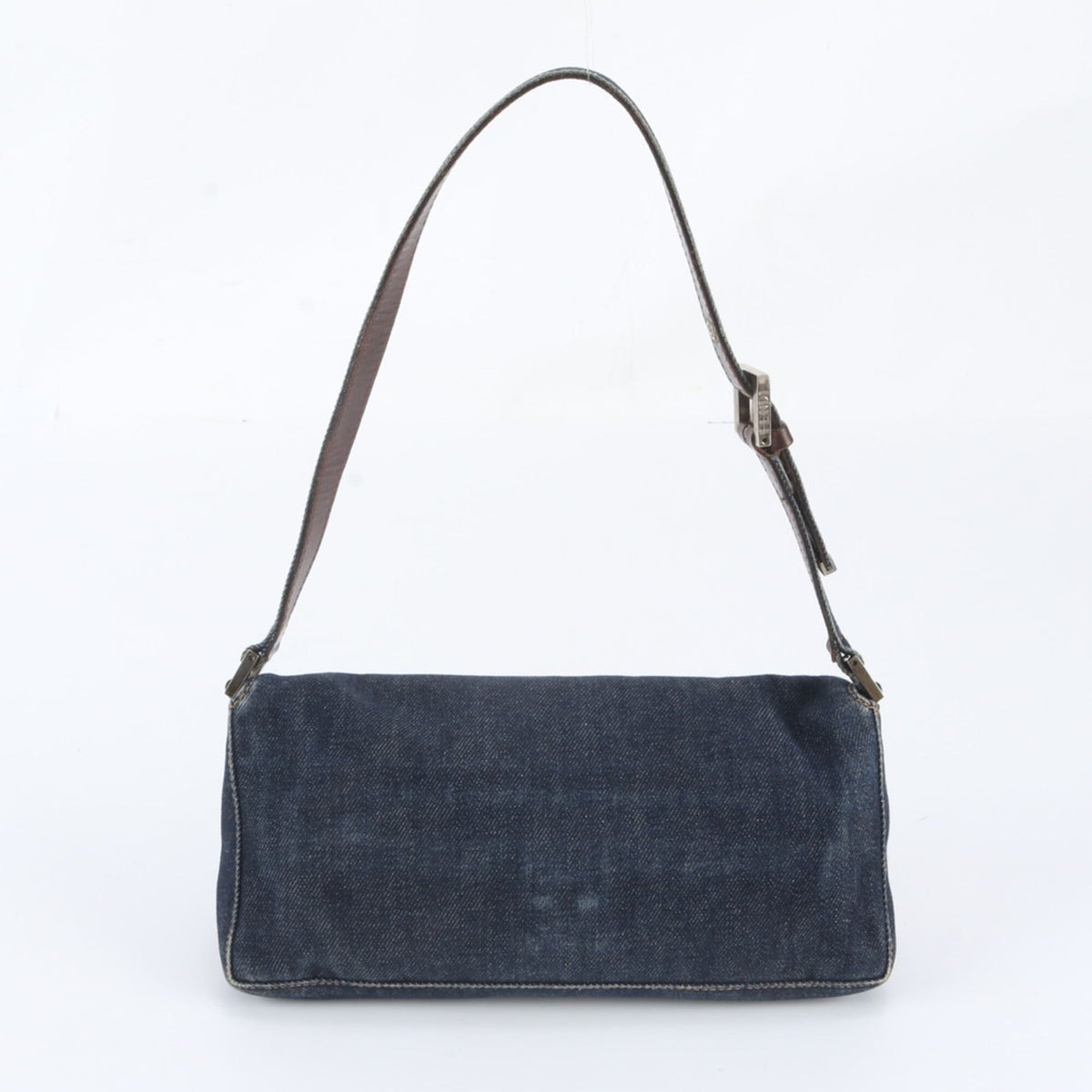Fendi Navy Leather Canvas Handbag Shoulder Bag Tote Bag (Pre-Owned)