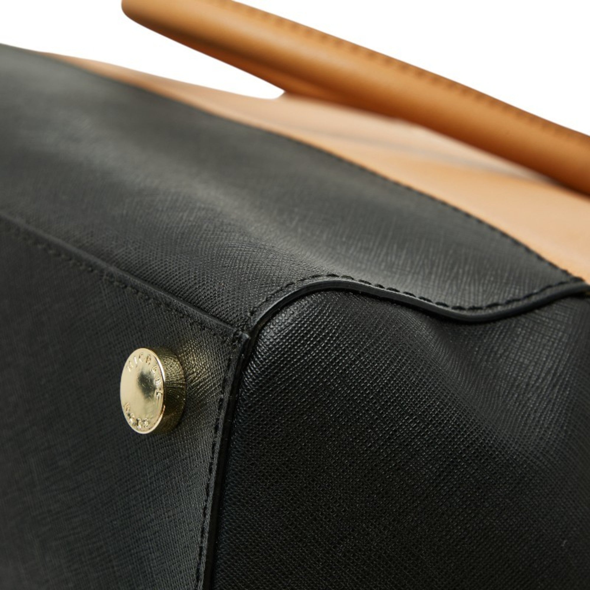 Michael Kors Beige Black Leather Shoulder Bag Tote Bag (Pre-Owned)