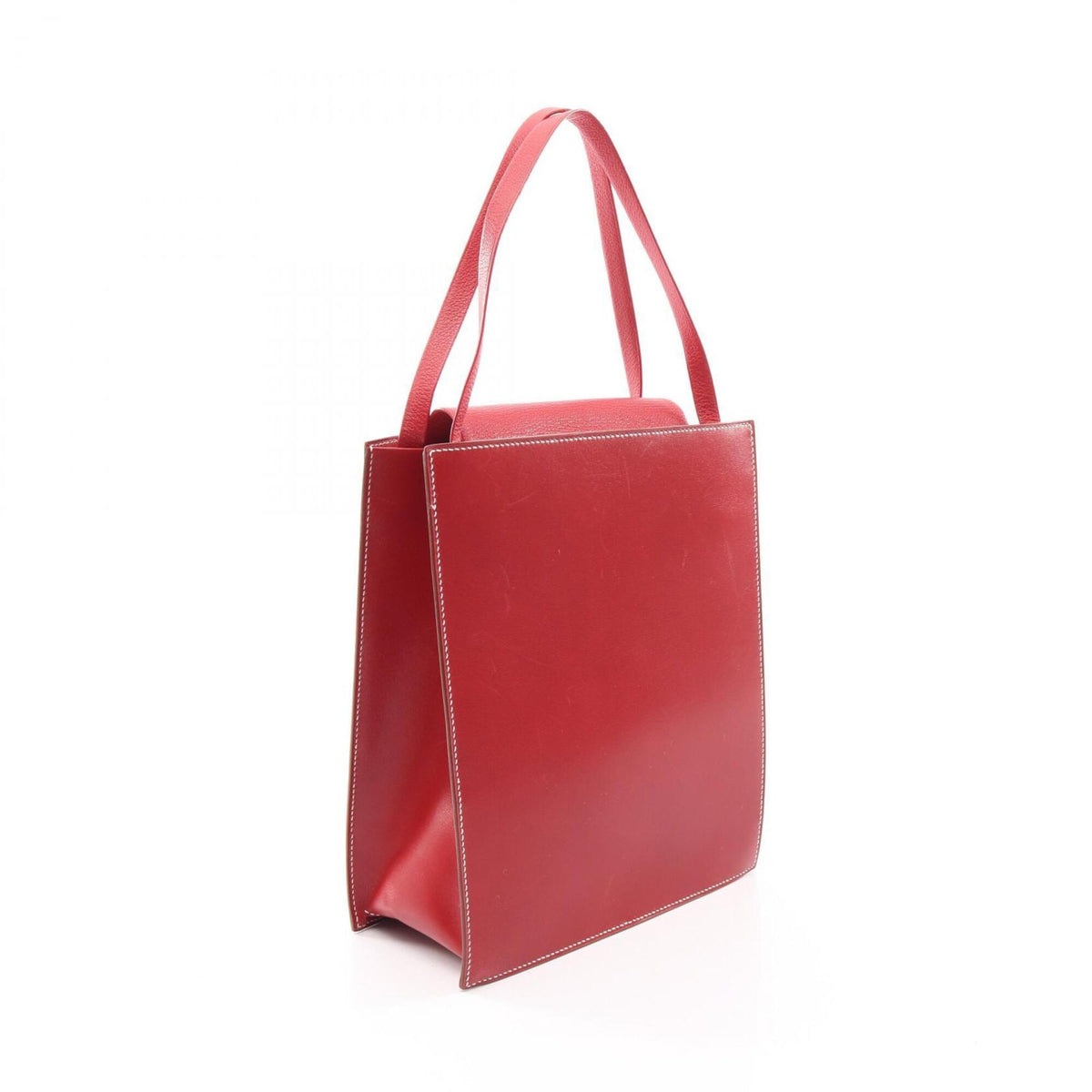 Hermes Red Color Chevre Leather Box Calf Leather Handbag (Pre-Owned)