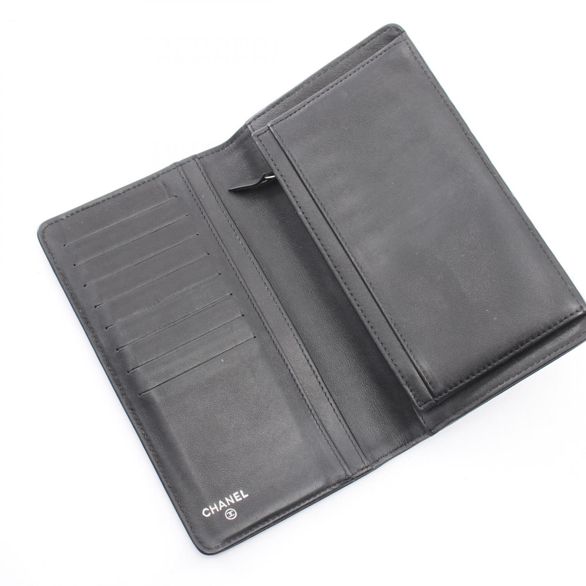 Chanel Black Grained Calfskin Long Wallet (Bi-Fold) (Pre-Owned)