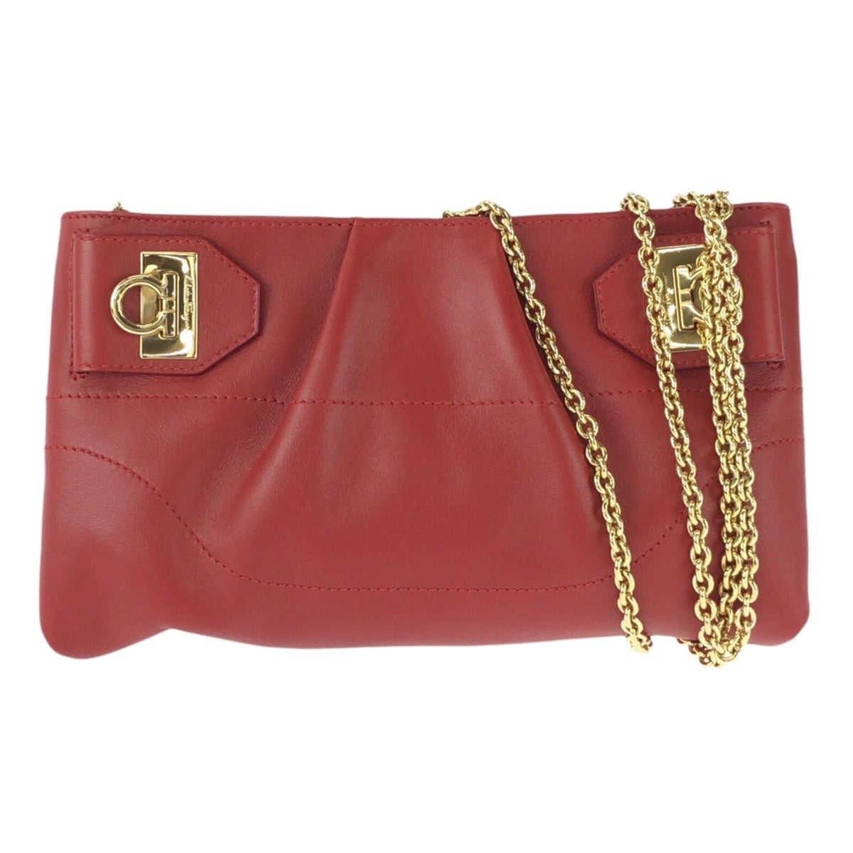 Salvatore Ferragamo Red Color Leather Clutch Bag Shoulder Bag (Pre-Owned)