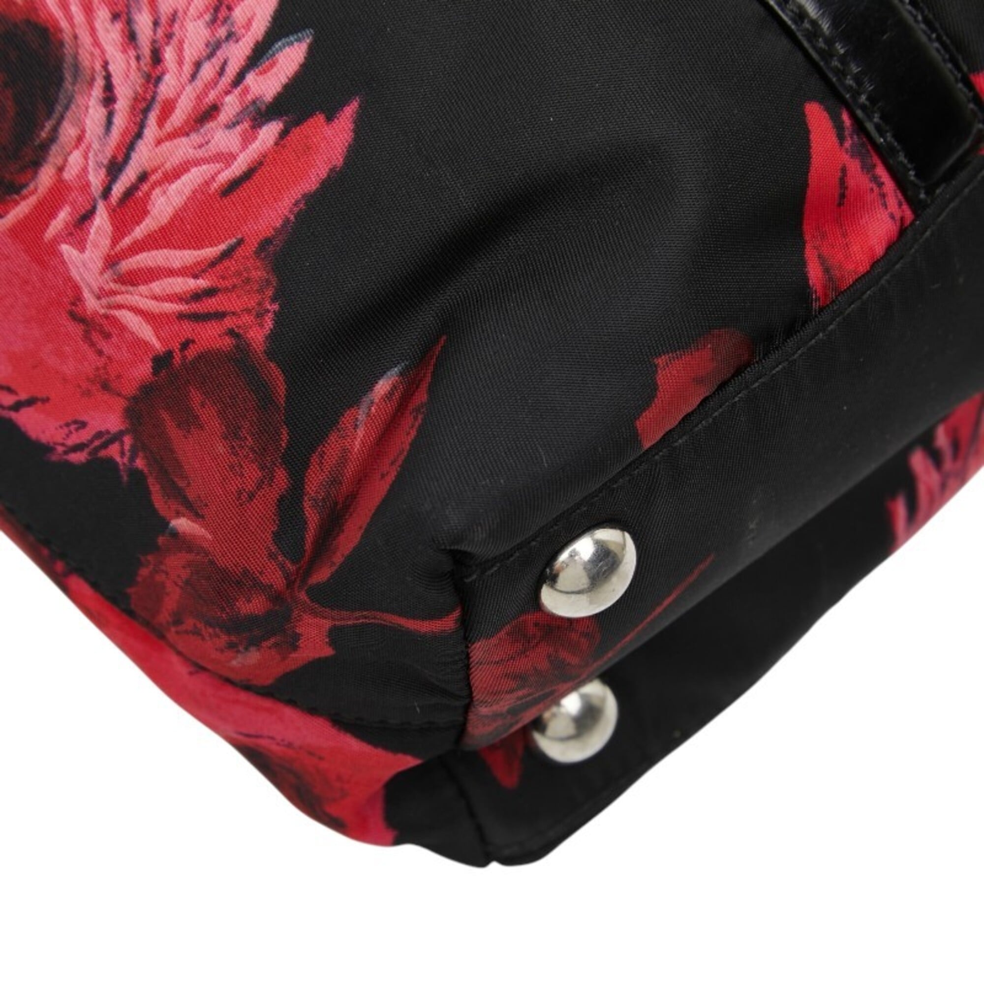 Prada Black Red Color Nylon Patent Leather Handbag Shoulder Bag (Pre-Owned)