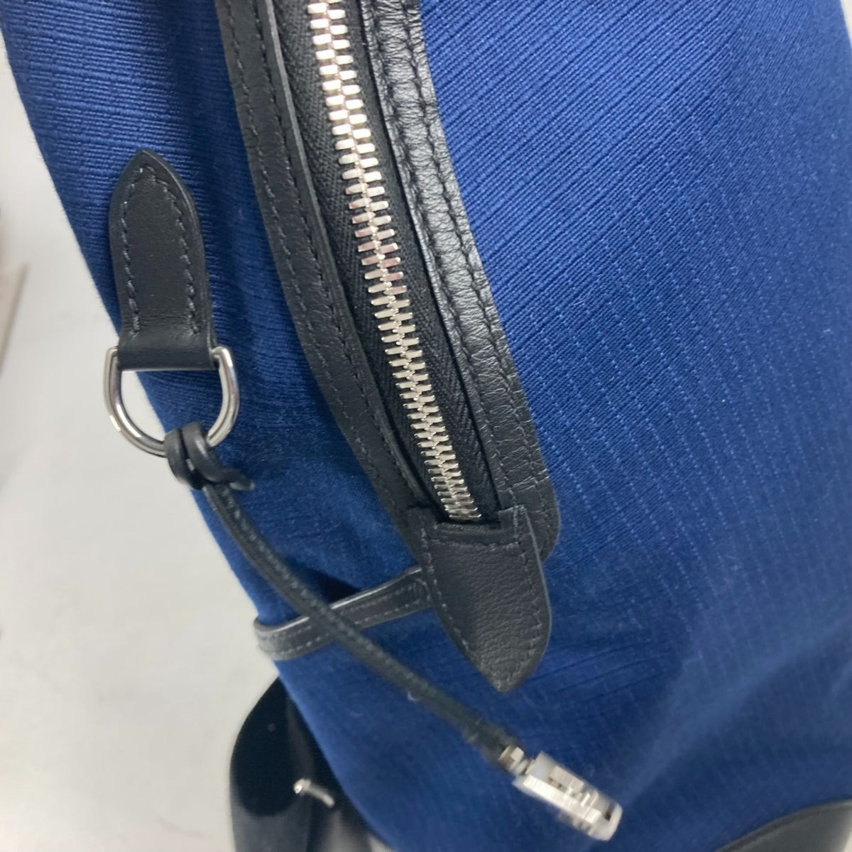 Hermes Black Blue Canvas Leather Backpack (Pre-Owned)