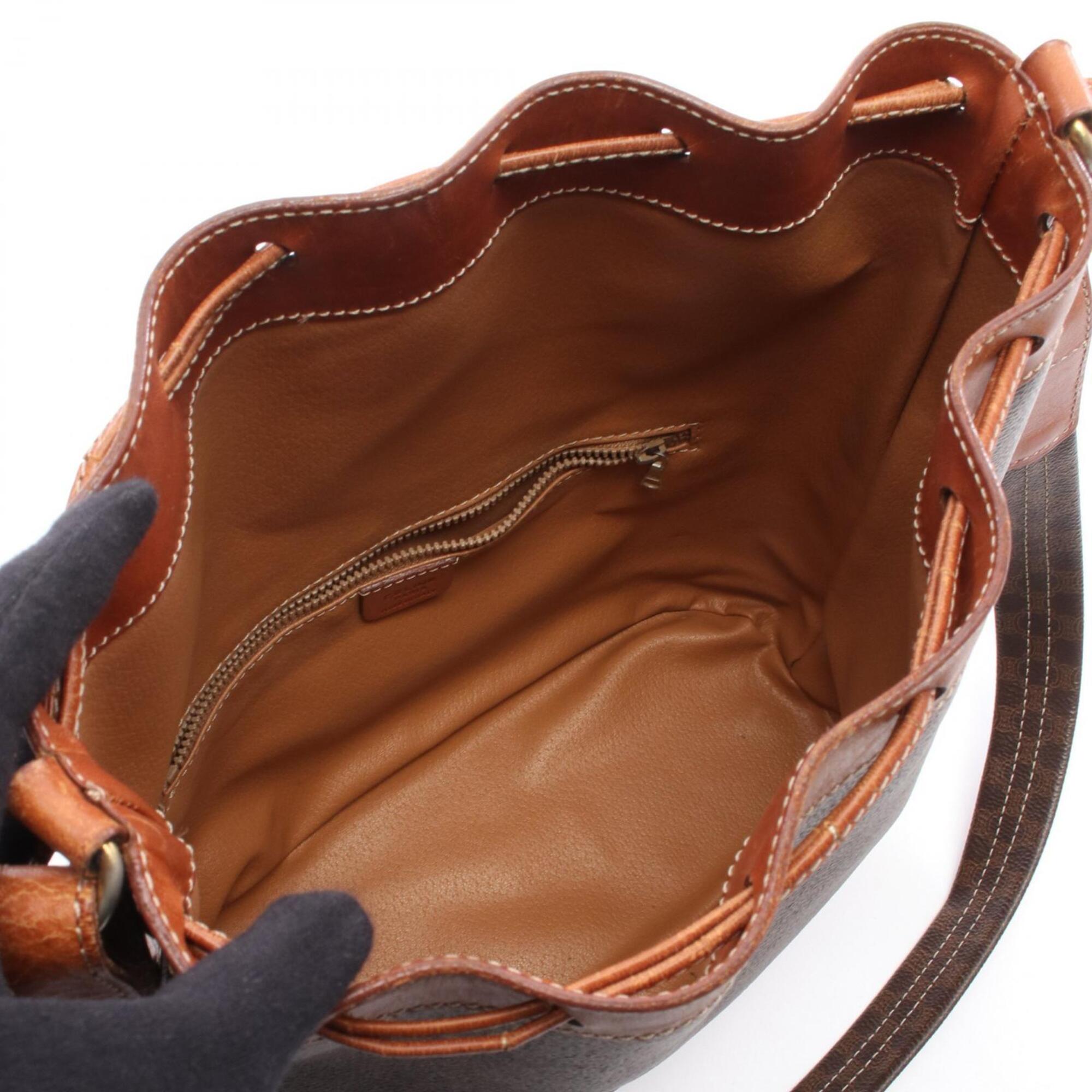 Celine Brown Coated Canvas Leather Handbag Shoulder Bag (Pre-Owned)