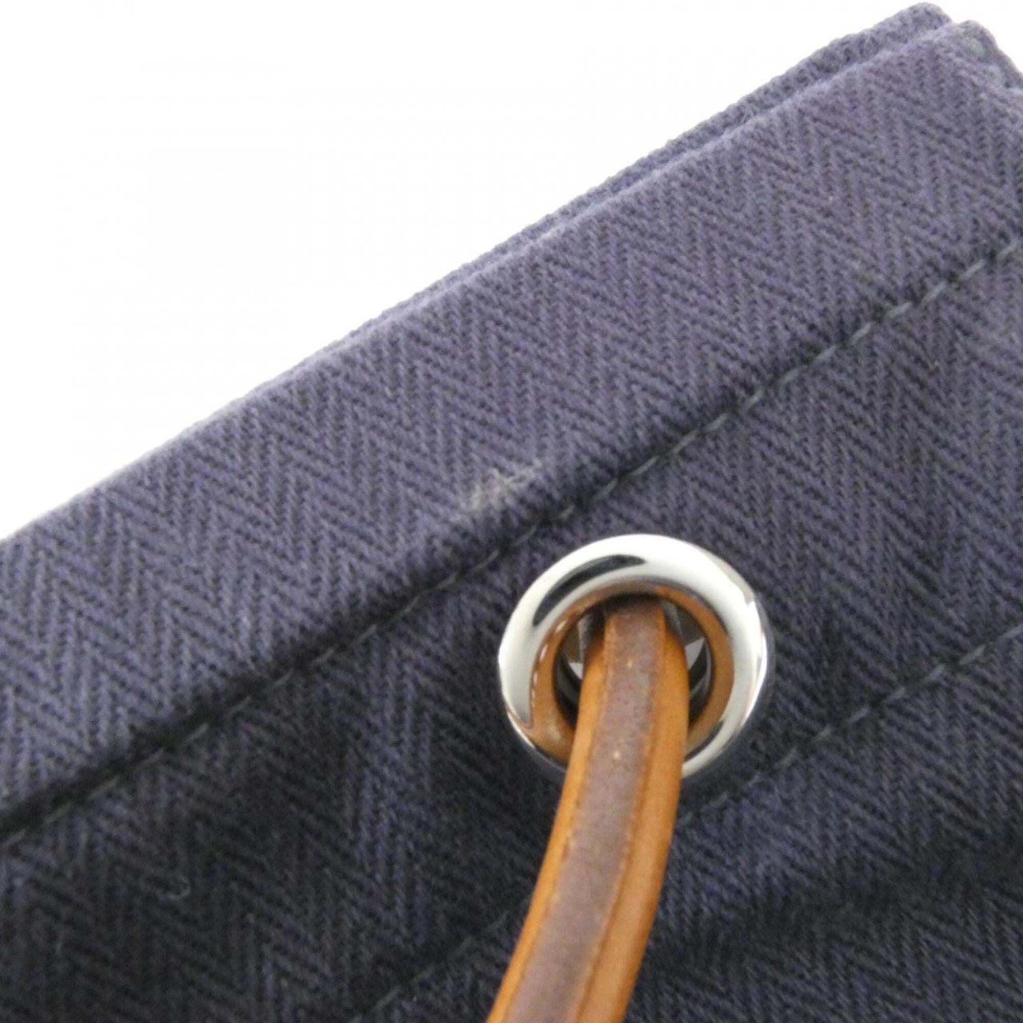 Hermes Blue Indigo Fauve Toile Chevron Barenia Leather Shoulder Bag (Pre-Owned)