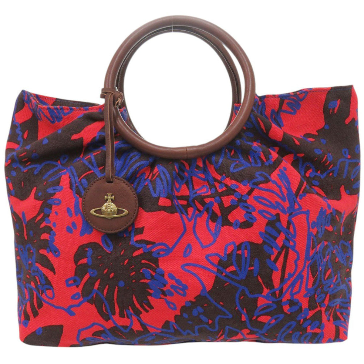 Vivienne Westwood Blue Brown Red Color Canvas Leather Handbag (Pre-Owned)