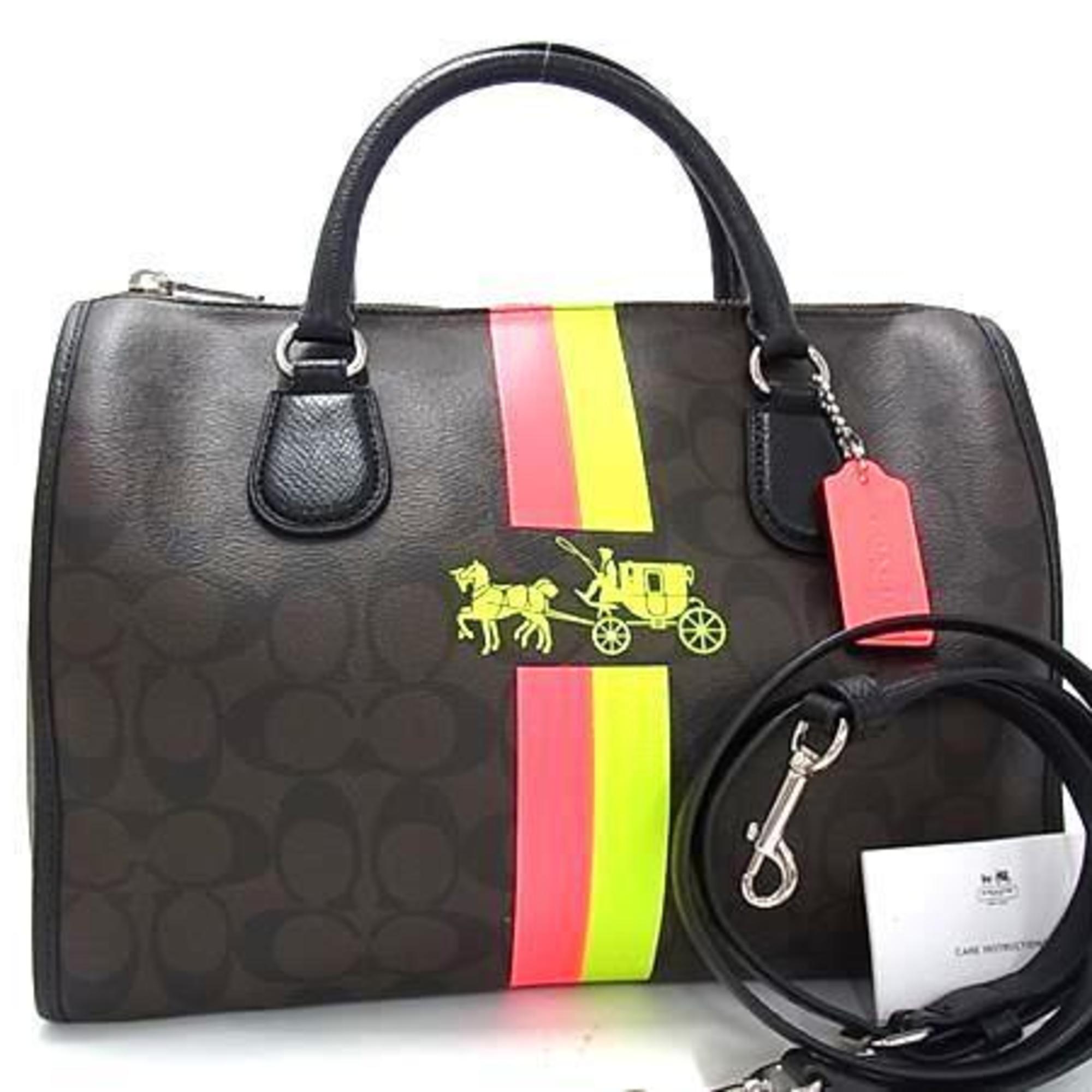 Coach Black Brown Red Color Yellow Leather Pvc Handbag Shoulder Bag Tote Bag (Pre-Owned)