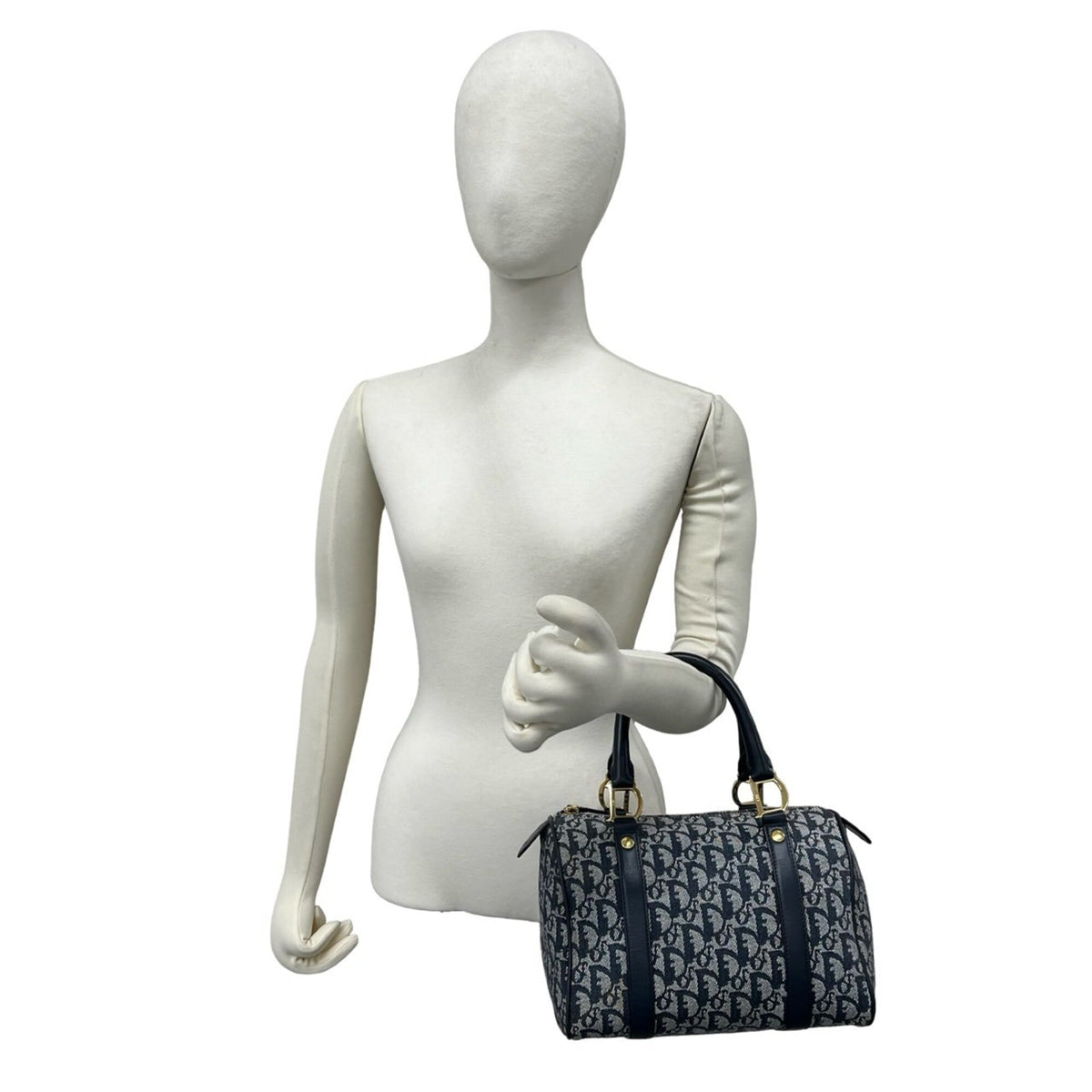 Christian Dior Navy Canvas Leather Boston Bag Handbag (Pre-Owned)