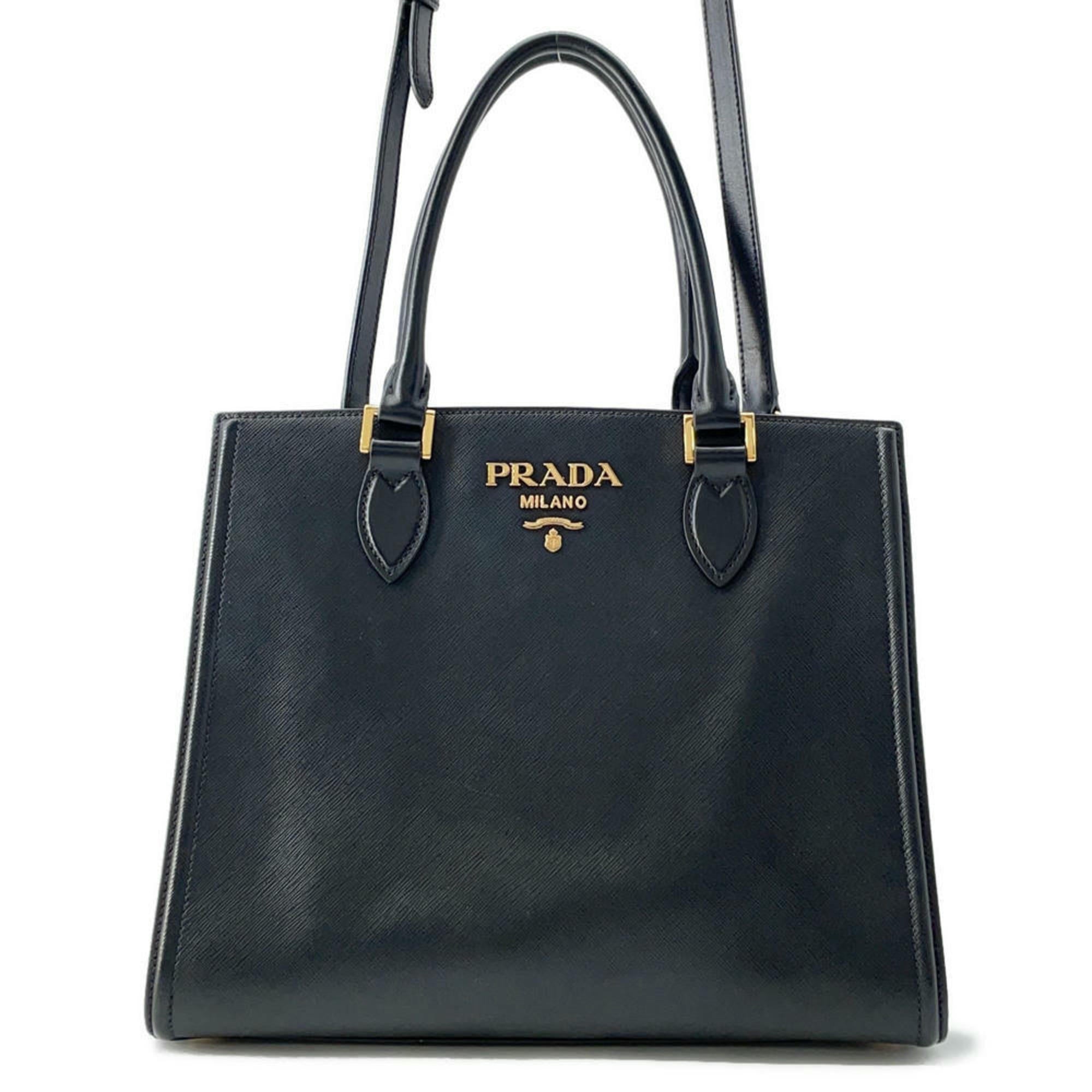 Prada Black Leather Shoulder Bag Tote Bag (Pre-Owned)