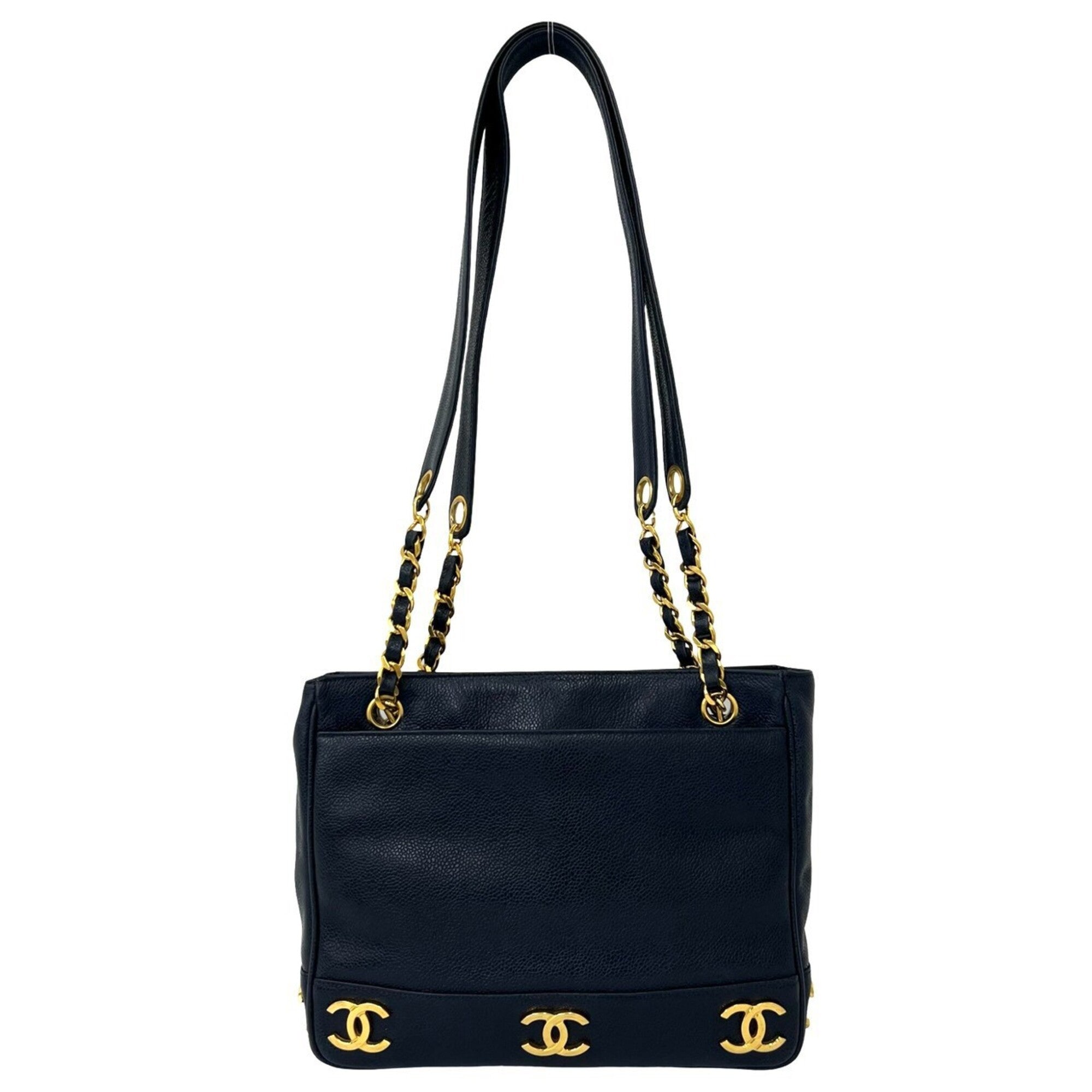 Chanel Navy Grained Calfskin Shoulder Bag Tote Bag (Pre-Owned)