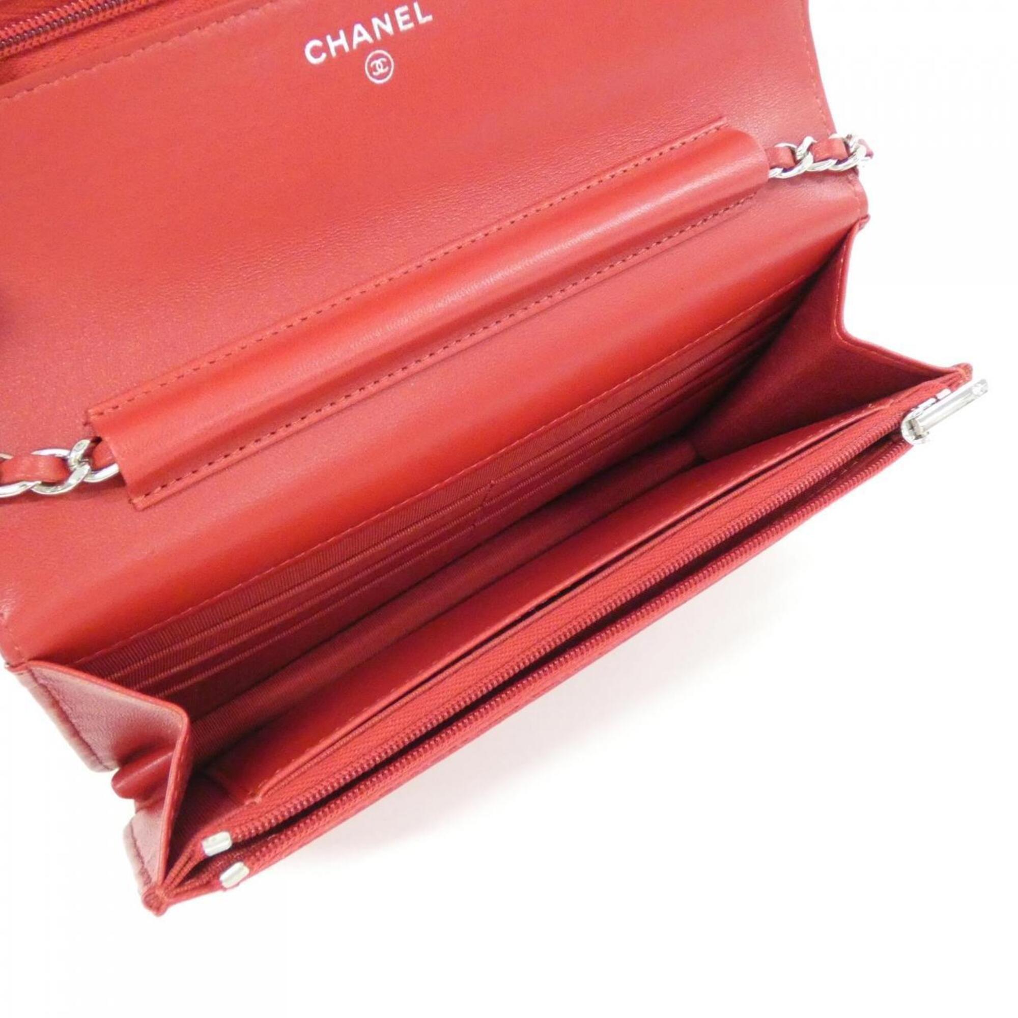 Chanel Red Color Leather Chain/Shoulder Wallet (Pre-Owned)