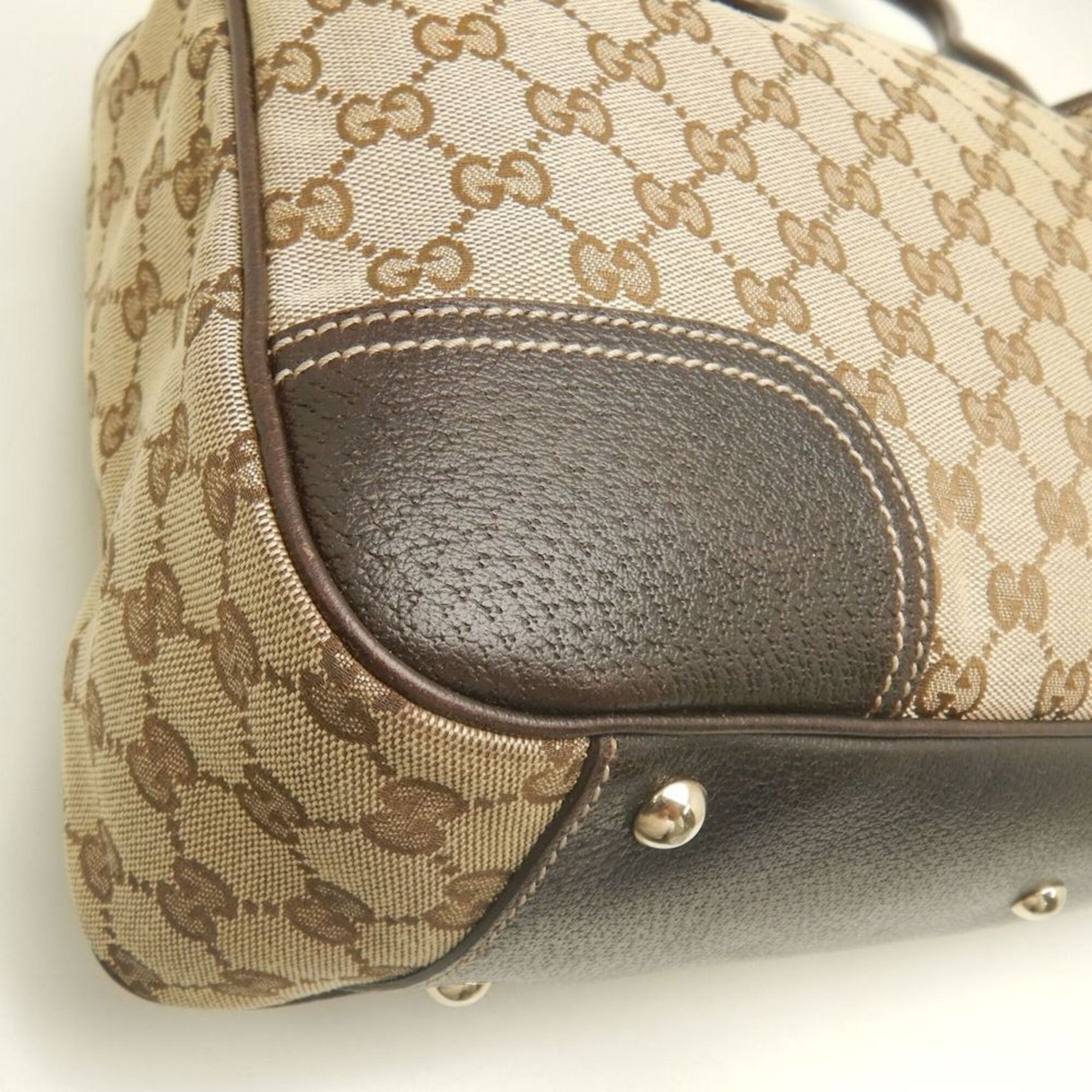 Gucci Gg Canvas Beige Brown Gg Canvas Leather Tote Bag (Pre-Owned)