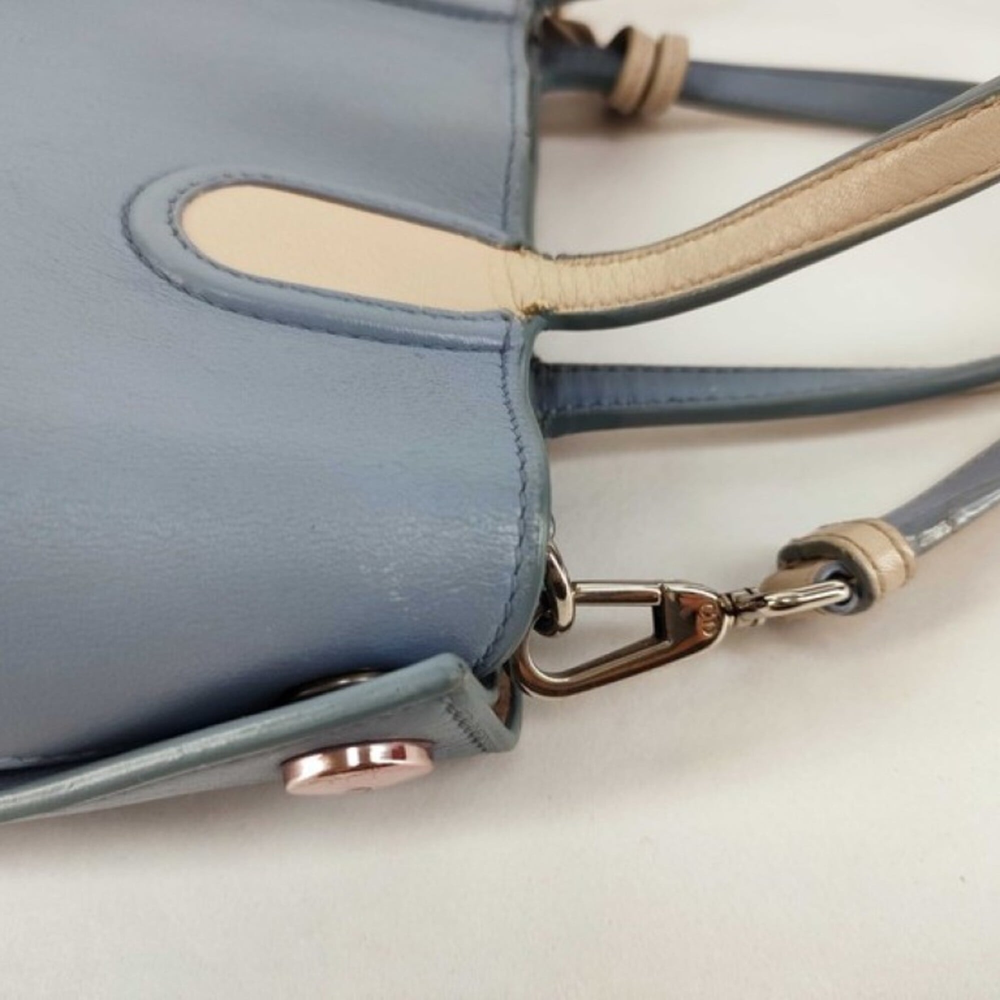 Christian Dior Beige Blue Leather Handbag Shoulder Bag (Pre-Owned)