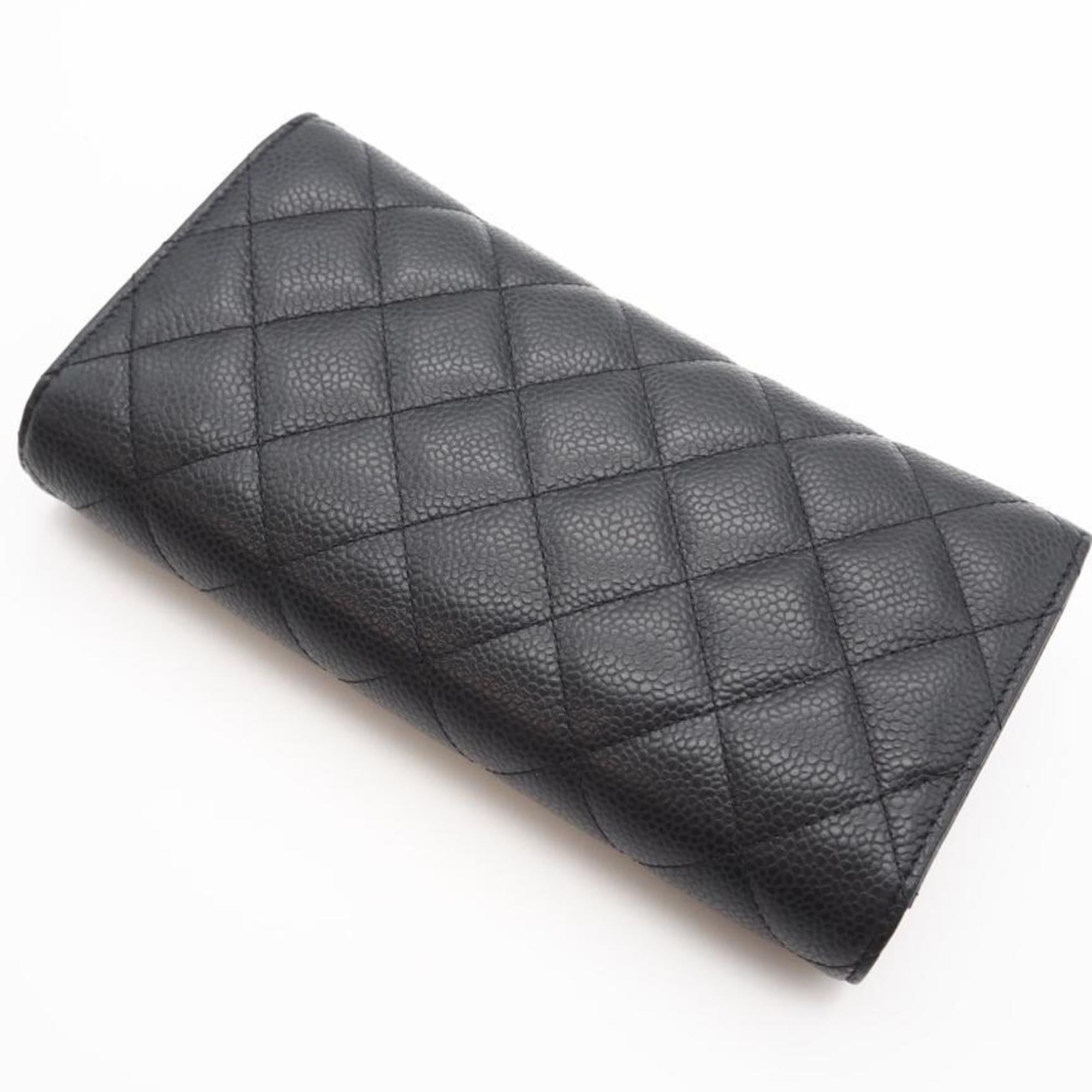 Chanel Black Bordeaux Grained Calfskin Long Wallet (Tri-Fold) (Pre-Owned)