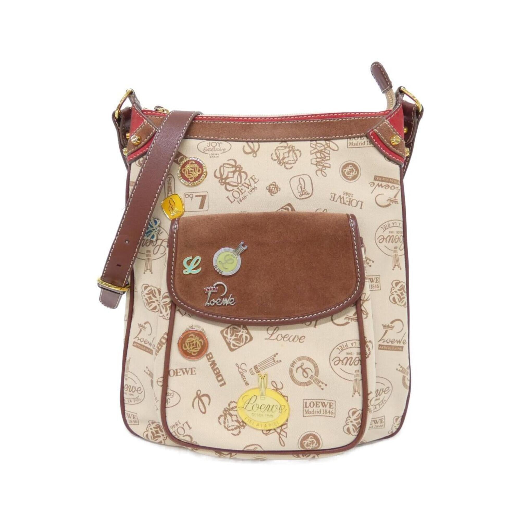 Loewe Beige Brown Red Color Canvas Shoulder Bag (Pre-Owned)
