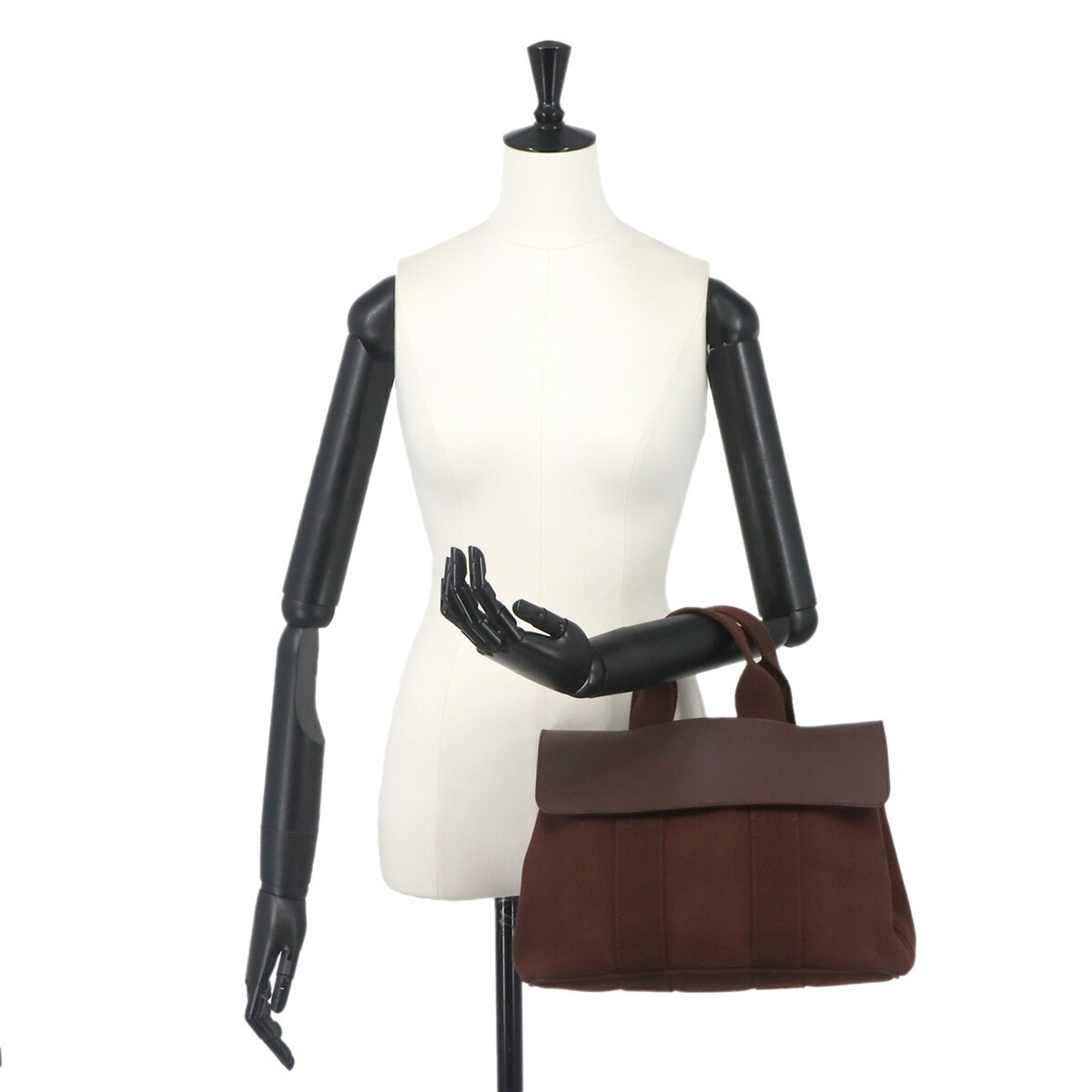 Hermes Havane Toile Chevron Leather Handbag (Pre-Owned)