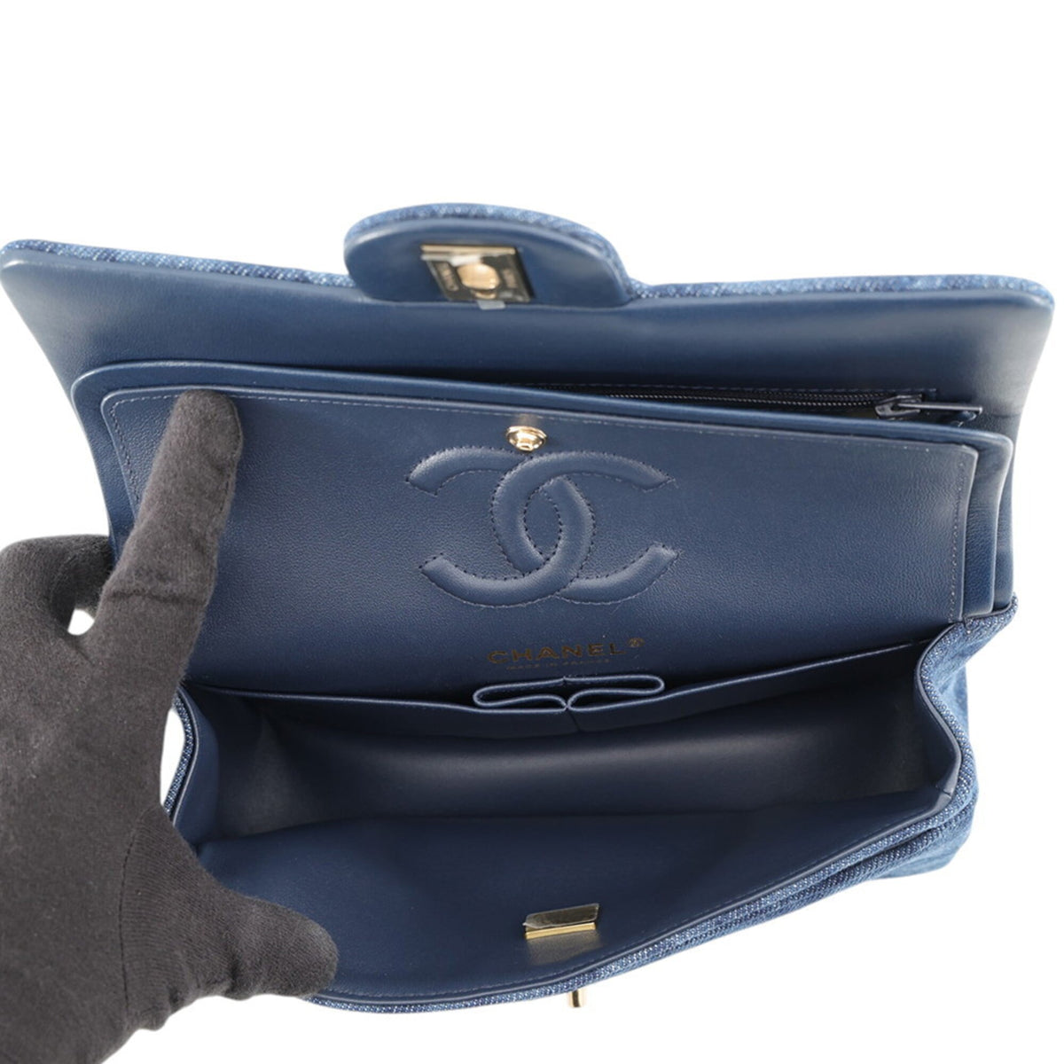 Chanel Blue Champagne Gold Denim Handbag Shoulder Bag (Pre-Owned)