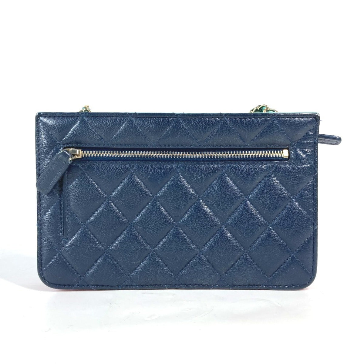 Chanel Navy Pink Grained Calfskin Pochette Shoulder Bag (Pre-Owned)