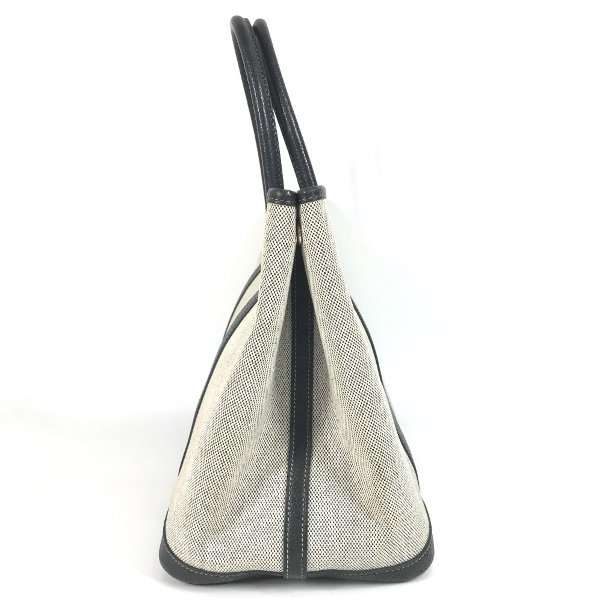Hermes Garden Black Gray Toile H Leather Handbag Tote Bag (Pre-Owned)