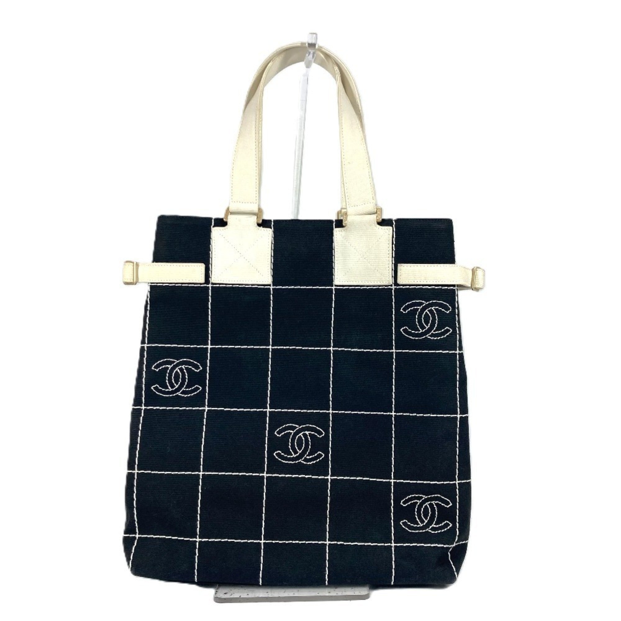 Chanel Black White Canvas Shoulder Bag Tote Bag (Pre-Owned)