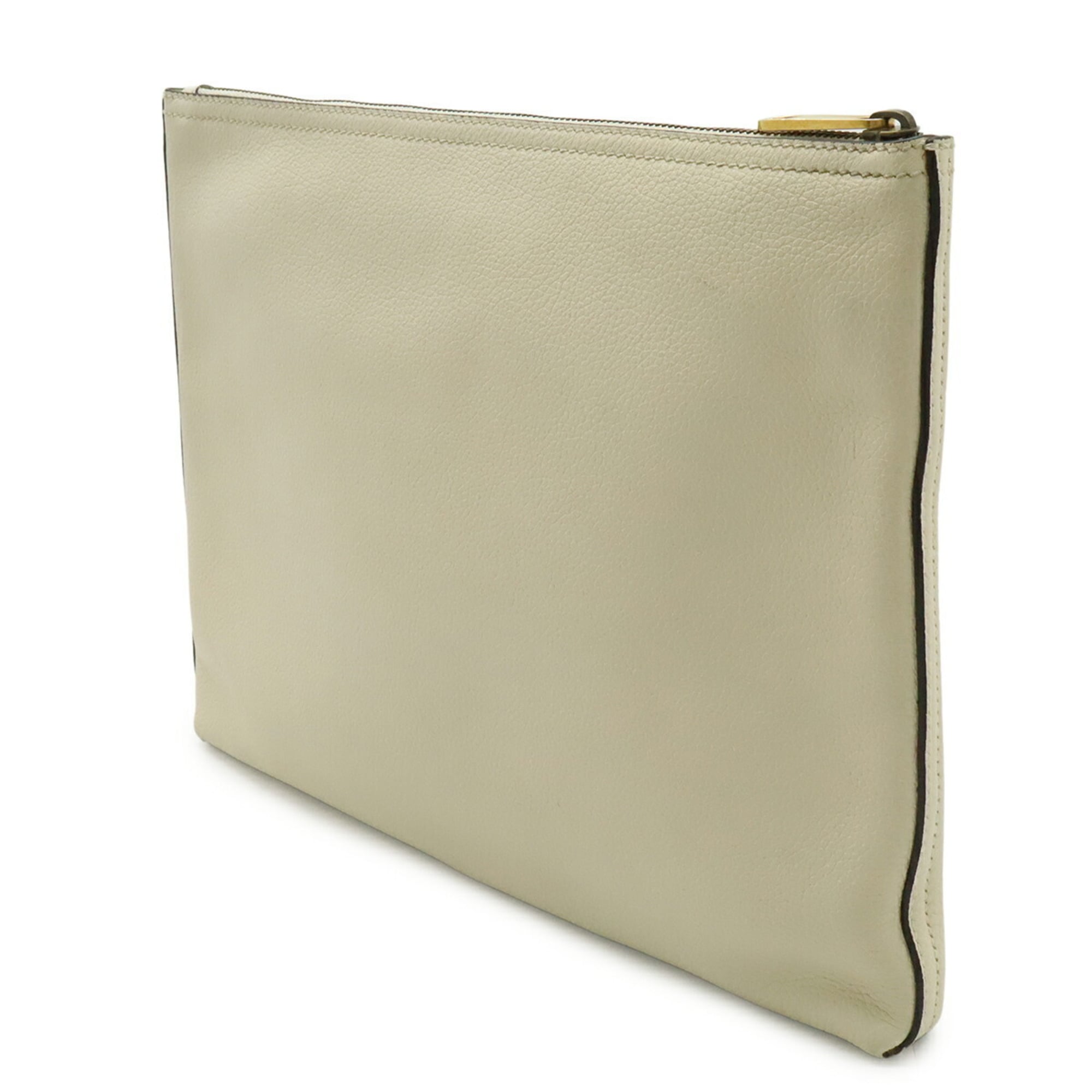 Gucci Green Ivory Red Color White Leather Clutch Bag Pouch (Pre-Owned)