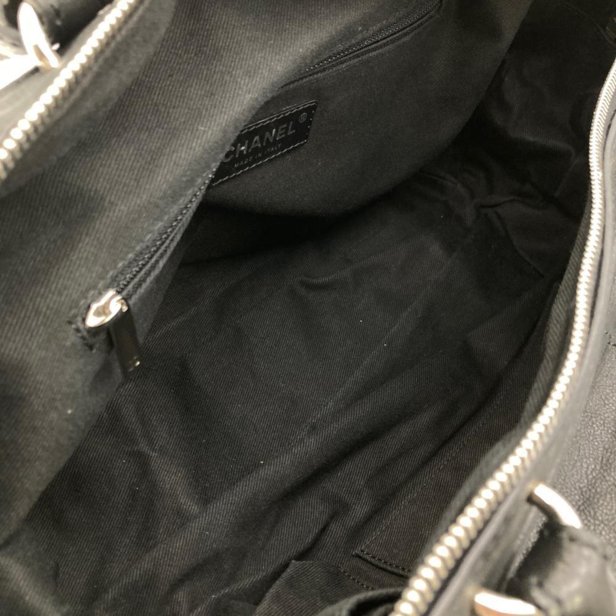 Chanel Black Leather Boston Bag Handbag (Pre-Owned)