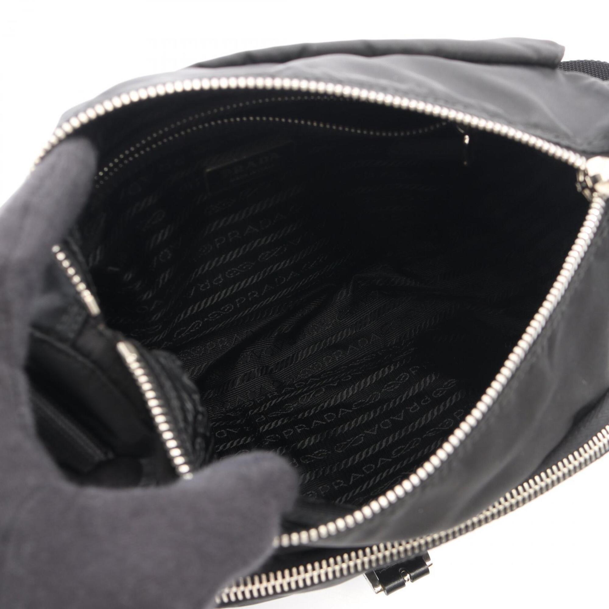 Prada Black Nylon Leather Handbag Shoulder Bag (Pre-Owned)