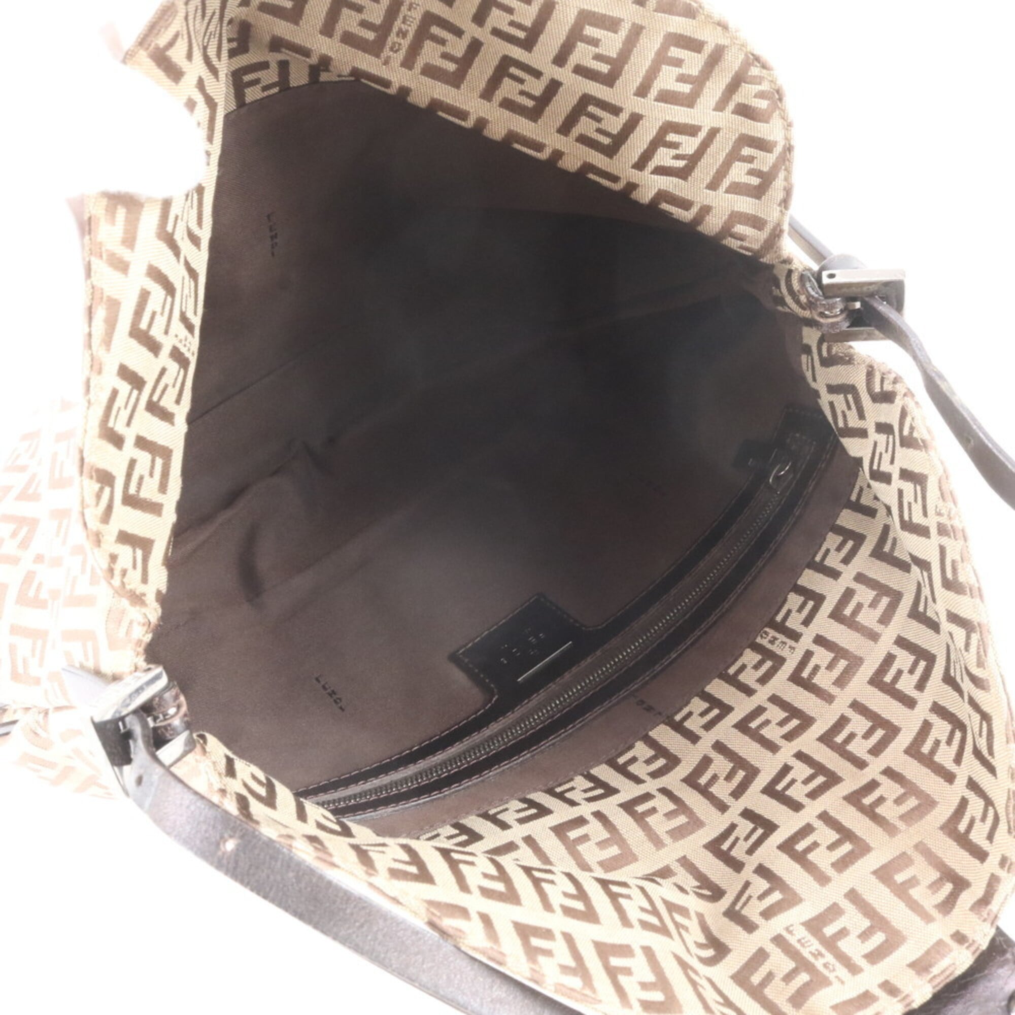 Fendi Brown Leather Canvas Shoulder Bag (Pre-Owned)